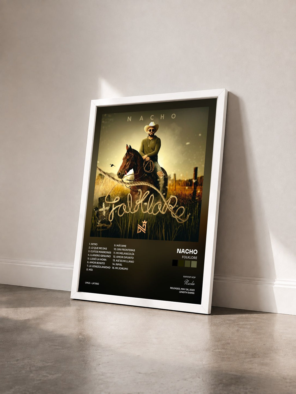#blanc Tableau de l'album Folklore de Nacho vu de trois quarts, cadre blanc