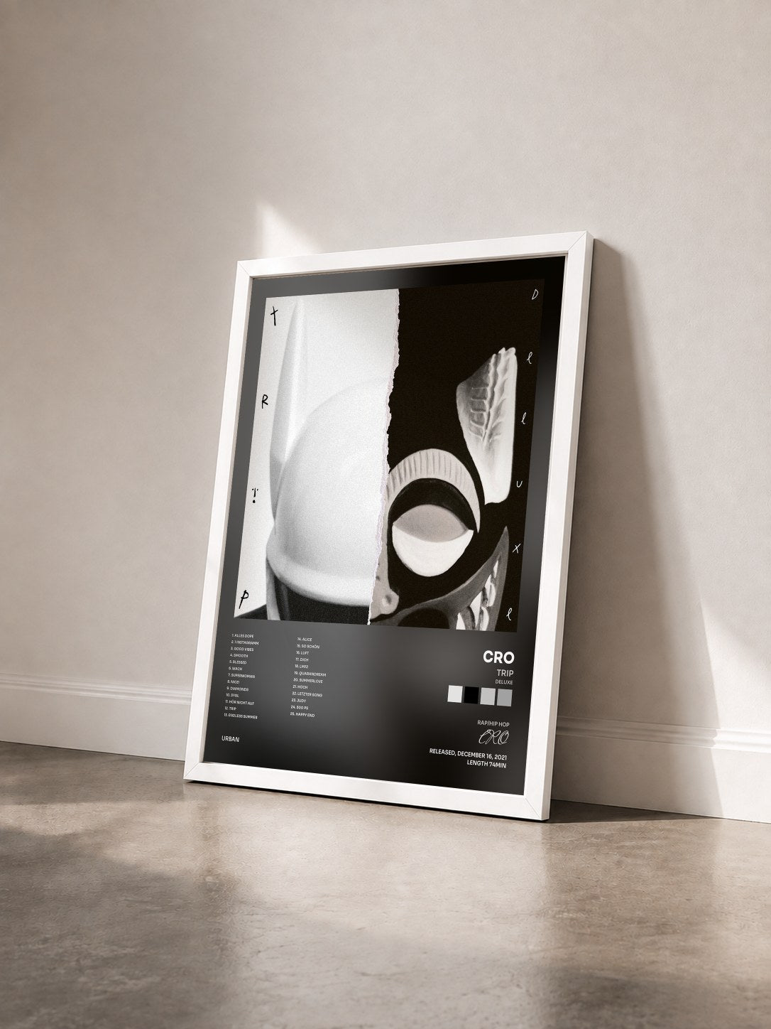 #blanc Tableau de l'album trip (deluxe) de CRO vu de trois quarts, cadre blanc
