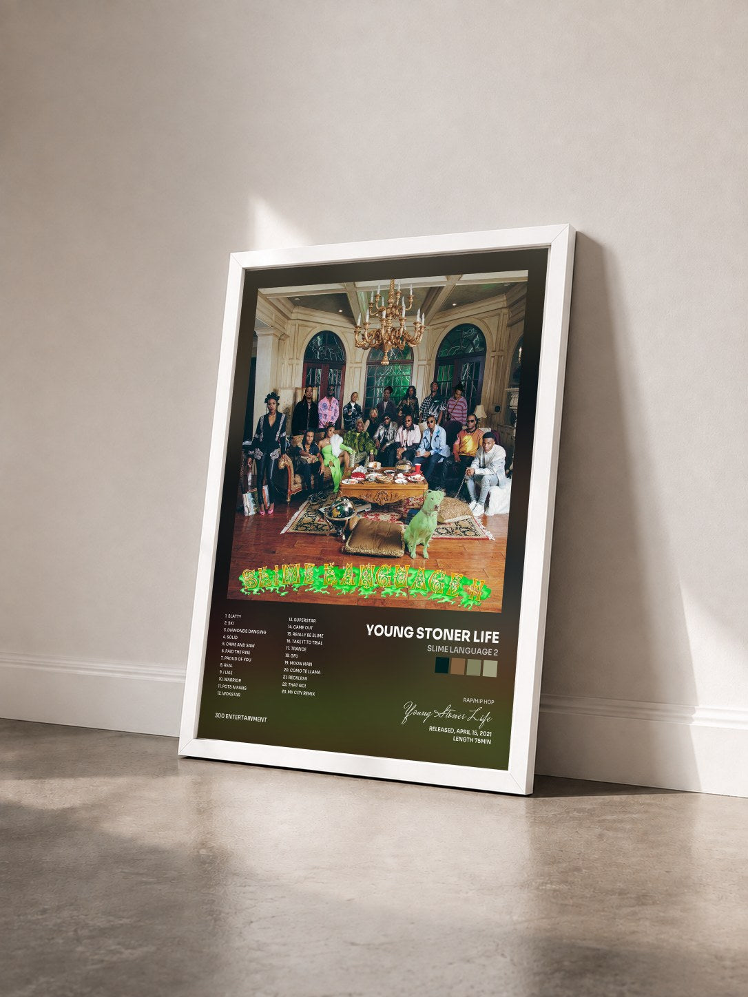 #blanc Tableau de l'album Slime Language 2 de Young Stoner Life vu de trois quarts, cadre blanc