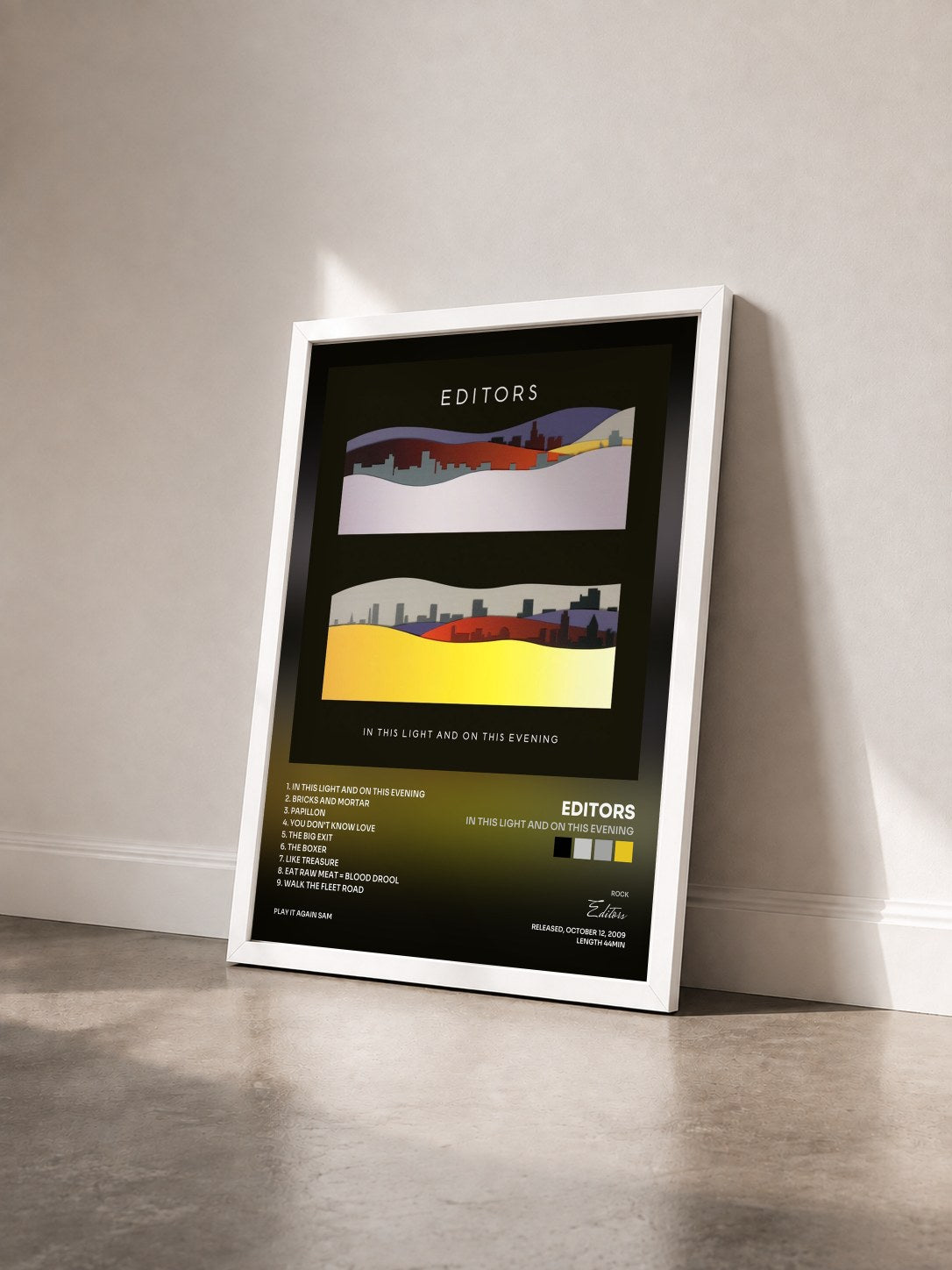#blanc Tableau de l'album In This Light and on This Evening de Editors vu de trois quarts, cadre blanc