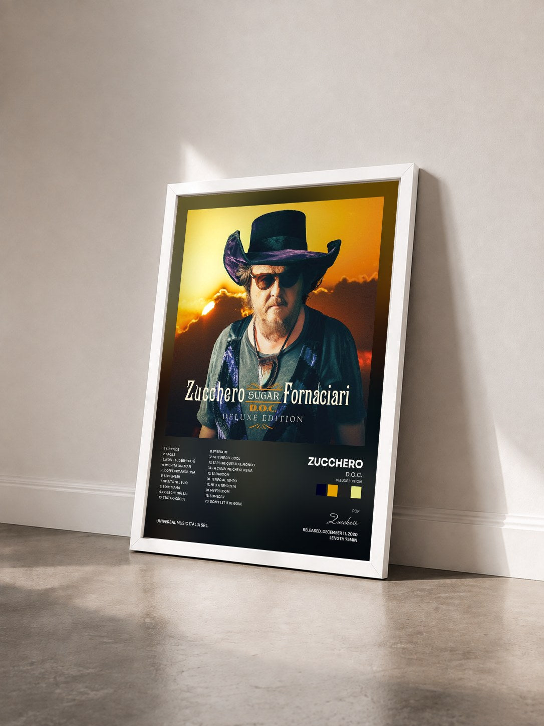 #blanc Tableau de l'album D.O.C. (Deluxe Edition) de Zucchero vu de trois quarts, cadre blanc