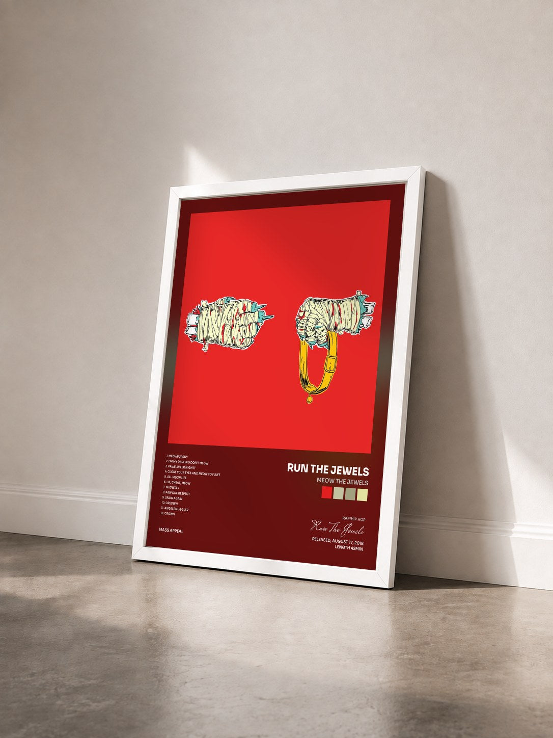 #blanc Tableau de l'album Meow the Jewels de Run The Jewels vu de trois quarts, cadre blanc