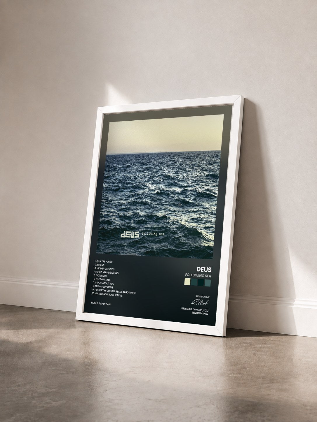 #blanc Tableau de l'album Following Sea de dEUS vu de trois quarts, cadre blanc