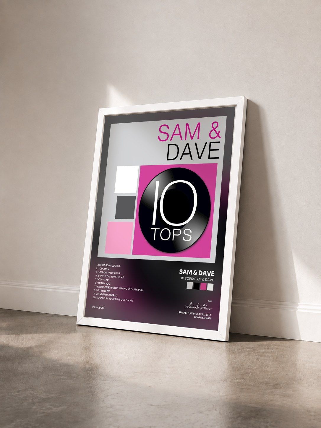 #blanc Tableau de l'album 10 Tops: Sam & Dave de Sam & Dave vu de trois quarts, cadre blanc