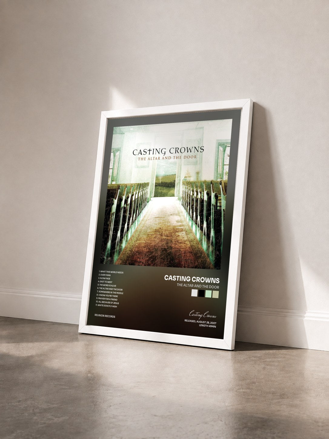 #blanc Tableau de l'album The Altar and The Door de Casting Crowns vu de trois quarts, cadre blanc
