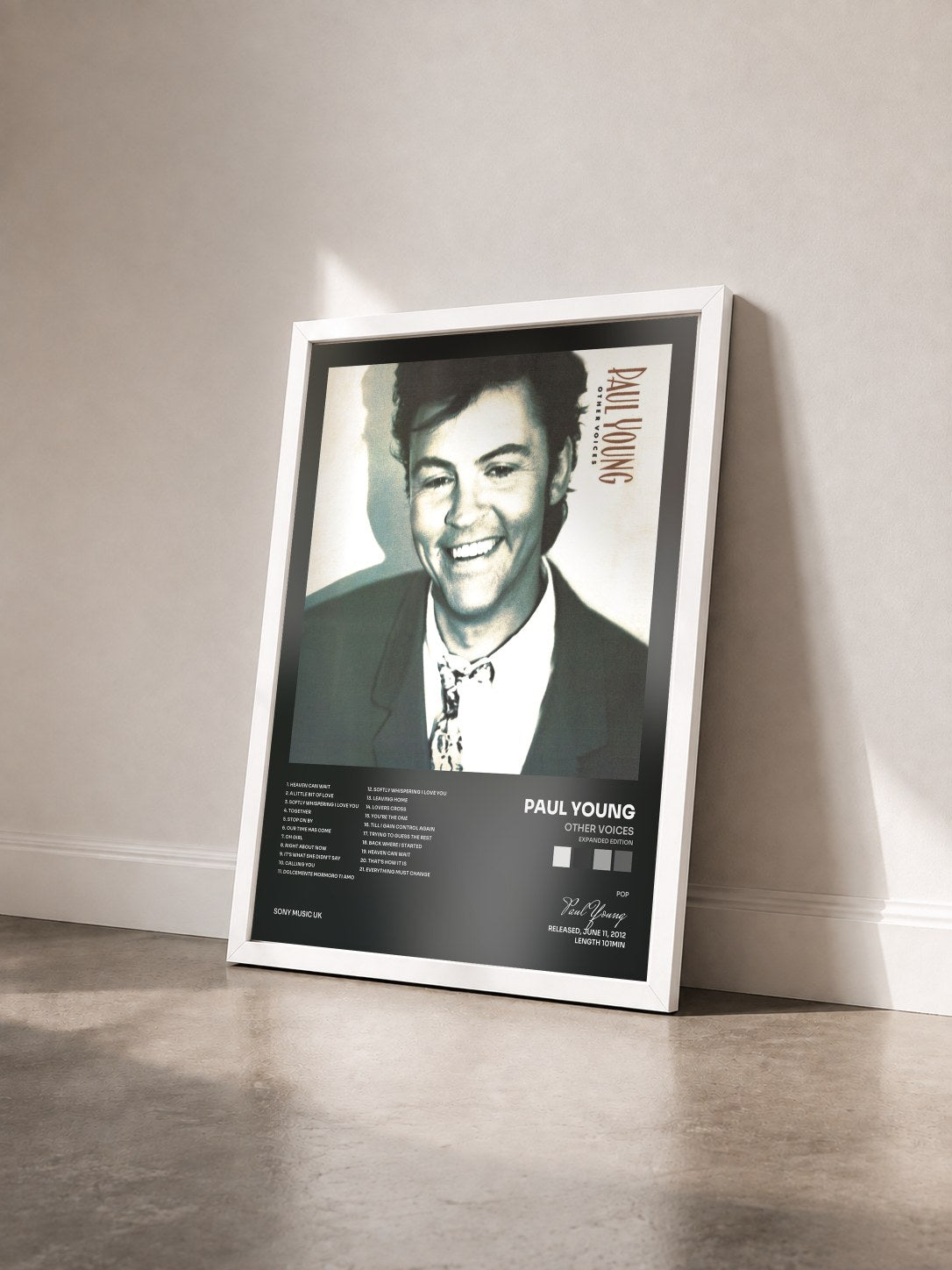 #blanc Tableau de l'album Other Voices (Expanded Edition) de Paul Young vu de trois quarts, cadre blanc
