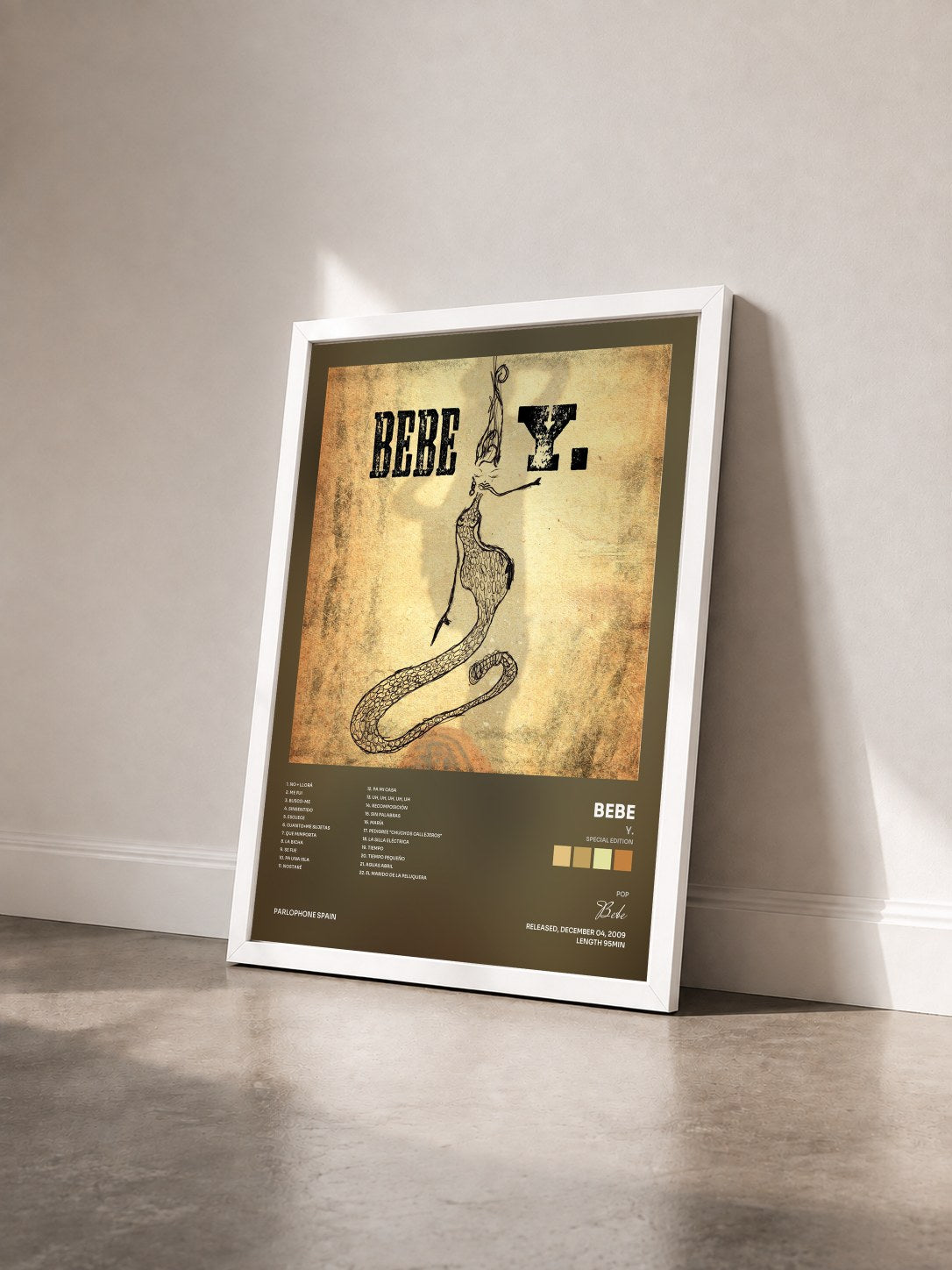 #blanc Tableau de l'album Y. (Special Edition) de Bebe vu de trois quarts, cadre blanc