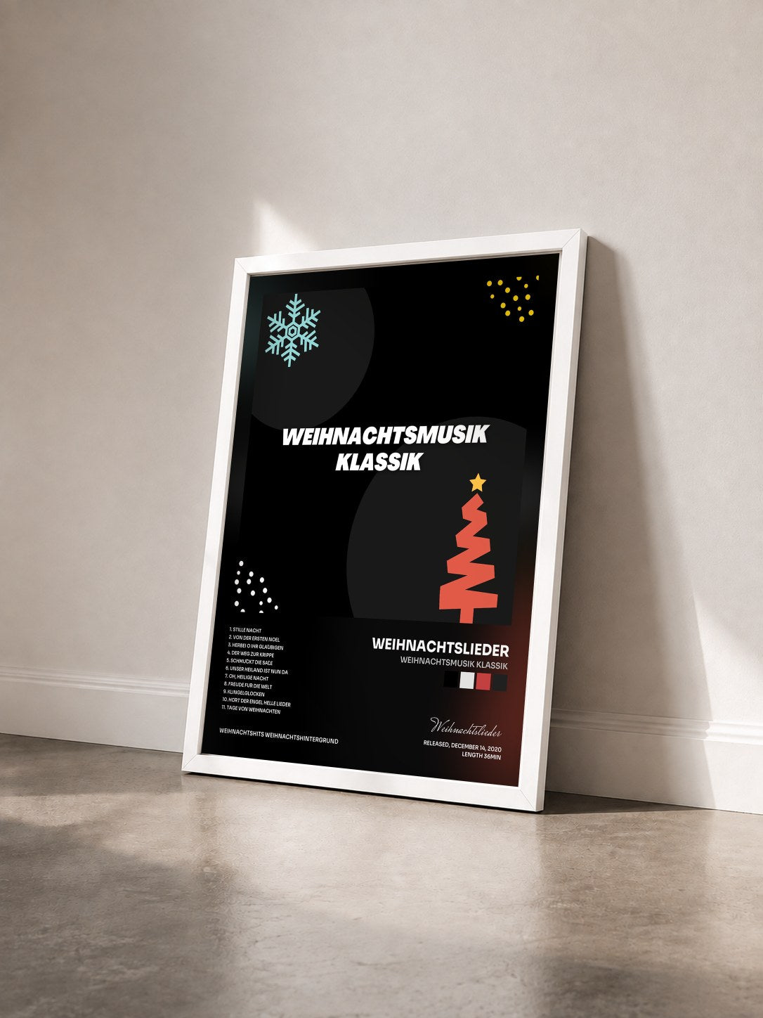 #blanc Tableau de l'album Weihnachtsmusik Klassik de Weihnachtslieder vu de trois quarts, cadre blanc