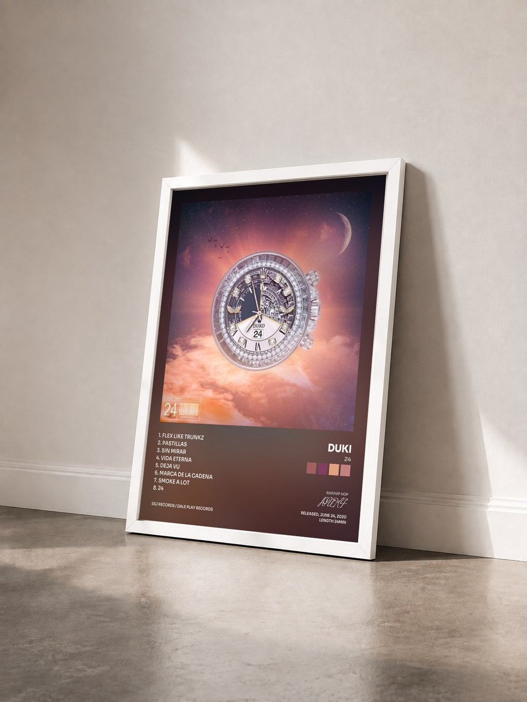 #blanc Tableau de l'album 24 de DUKI vu de trois quarts, cadre blanc