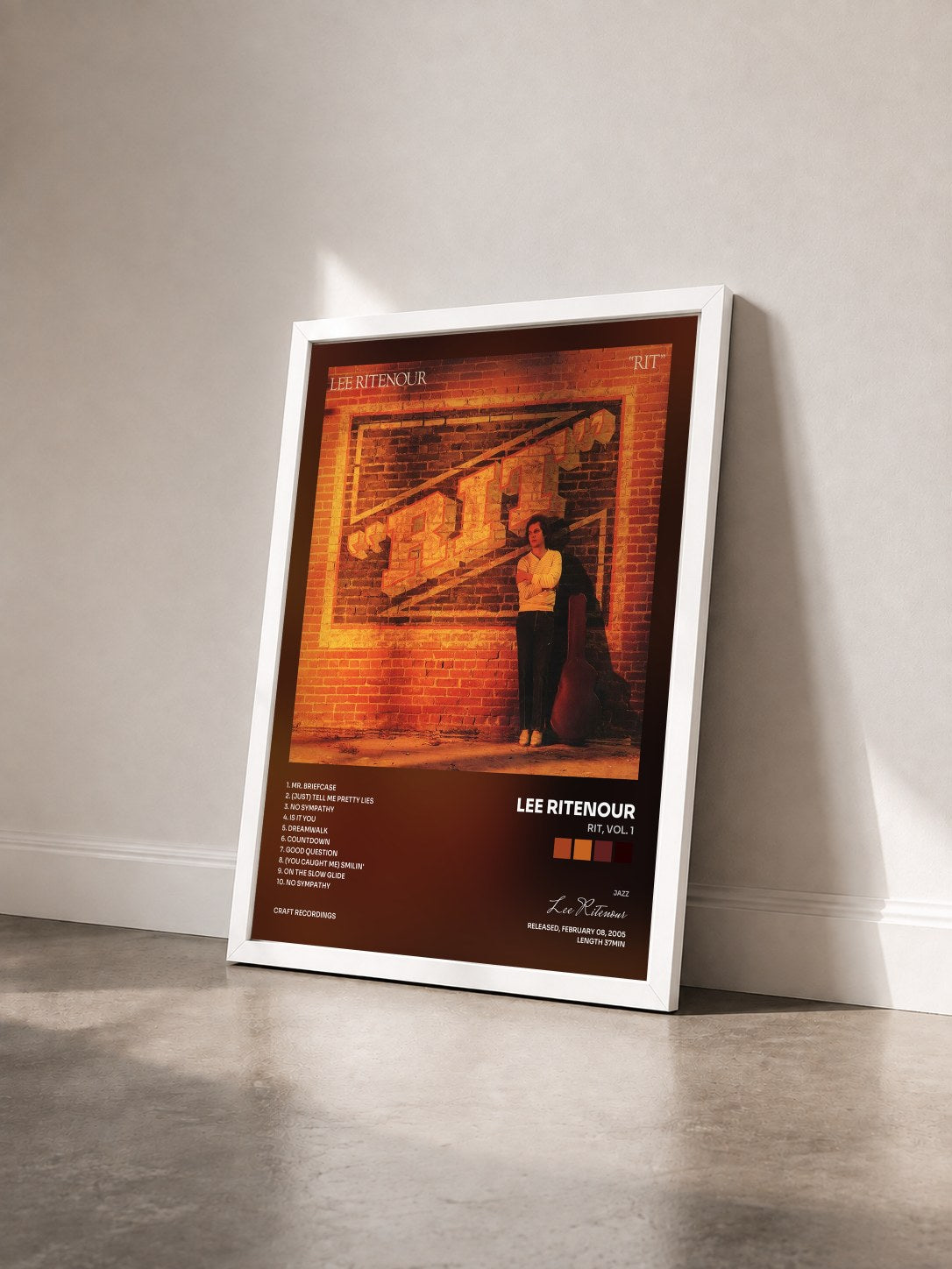 #blanc Tableau de l'album Rit, Vol. 1 de Lee Ritenour vu de trois quarts, cadre blanc