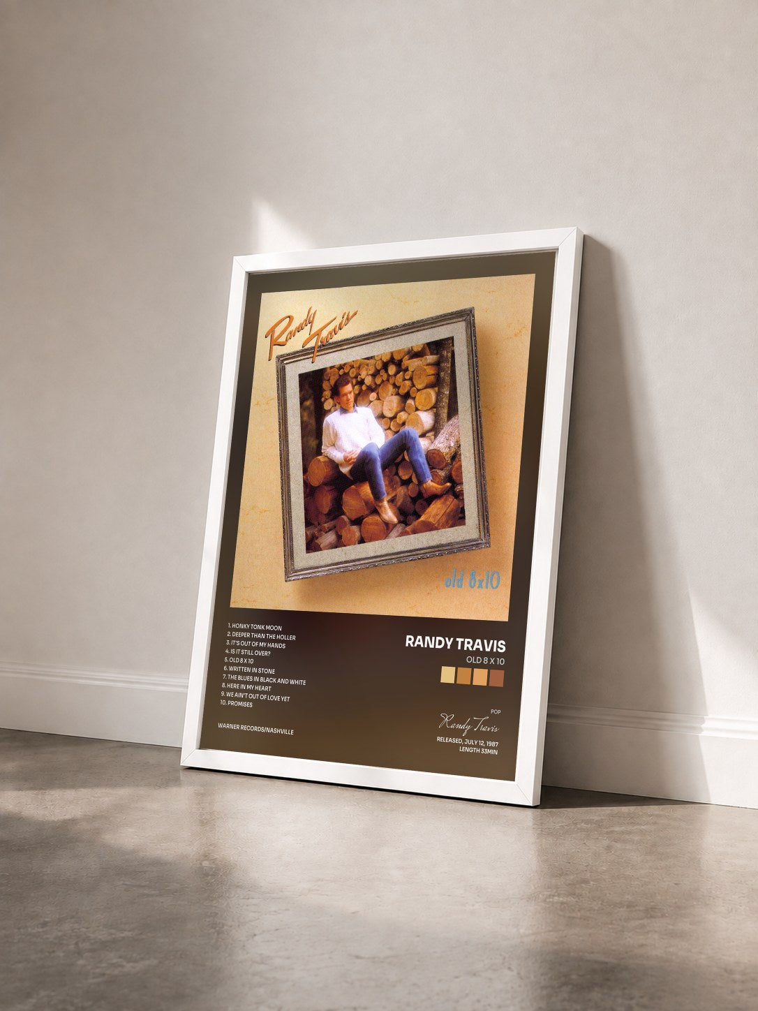 #blanc Tableau de l'album Old 8 x 10 de Randy Travis vu de trois quarts, cadre blanc