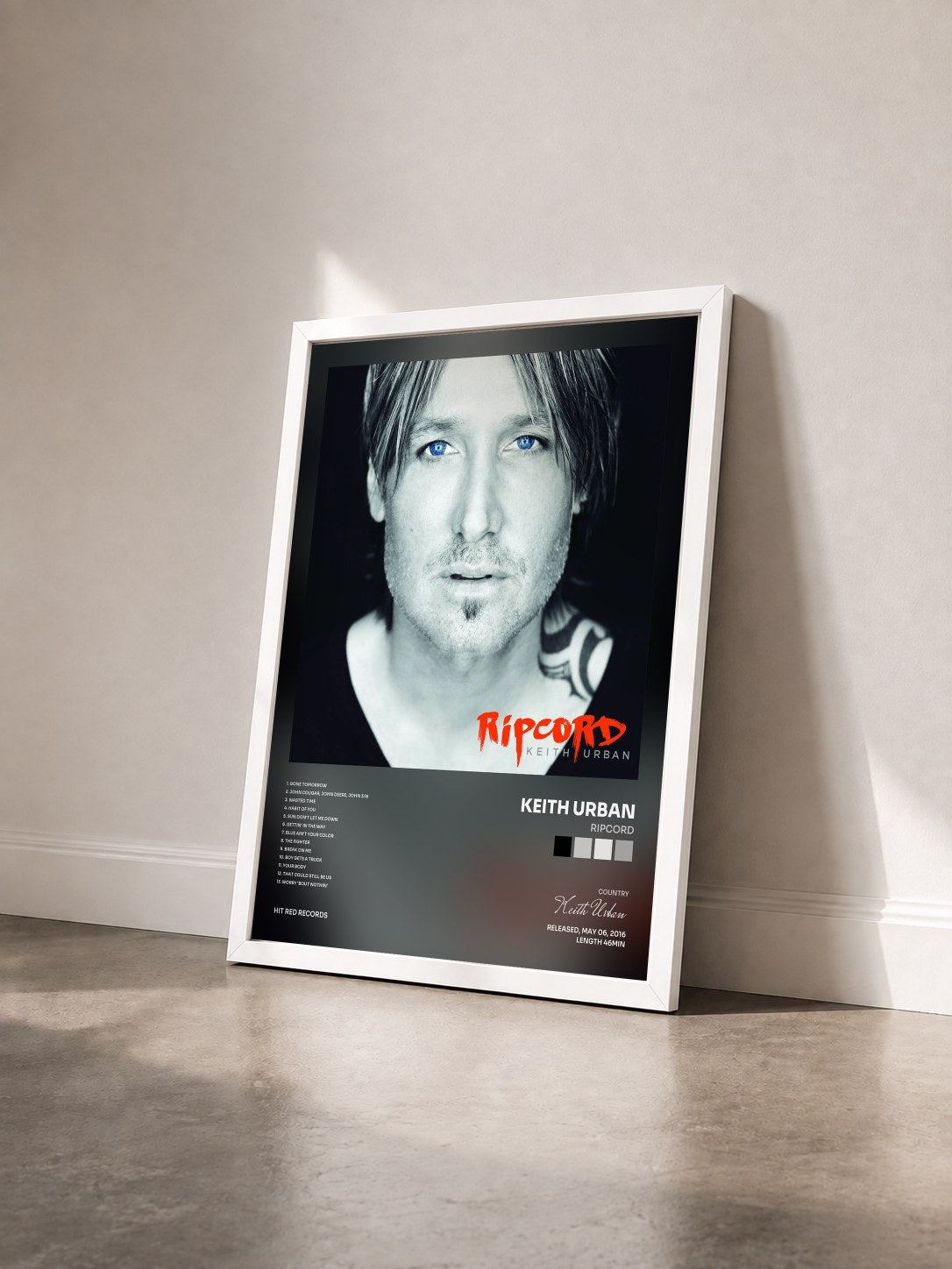 #blanc Tableau de l'album Ripcord de Keith Urban vu de trois quarts, cadre blanc