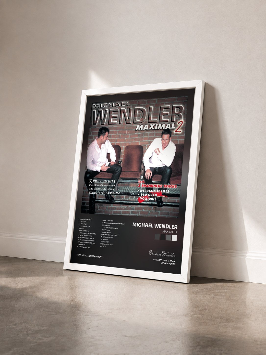 #blanc Tableau de l'album Maximal 2 de Michael Wendler vu de trois quarts, cadre blanc