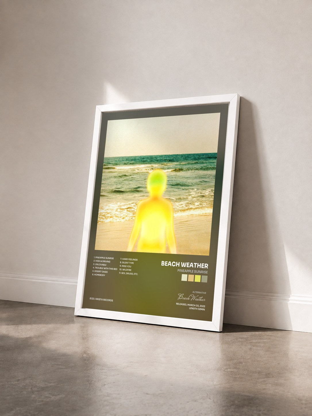 #blanc Tableau de l'album Pineapple Sunrise de Beach Weather vu de trois quarts, cadre blanc