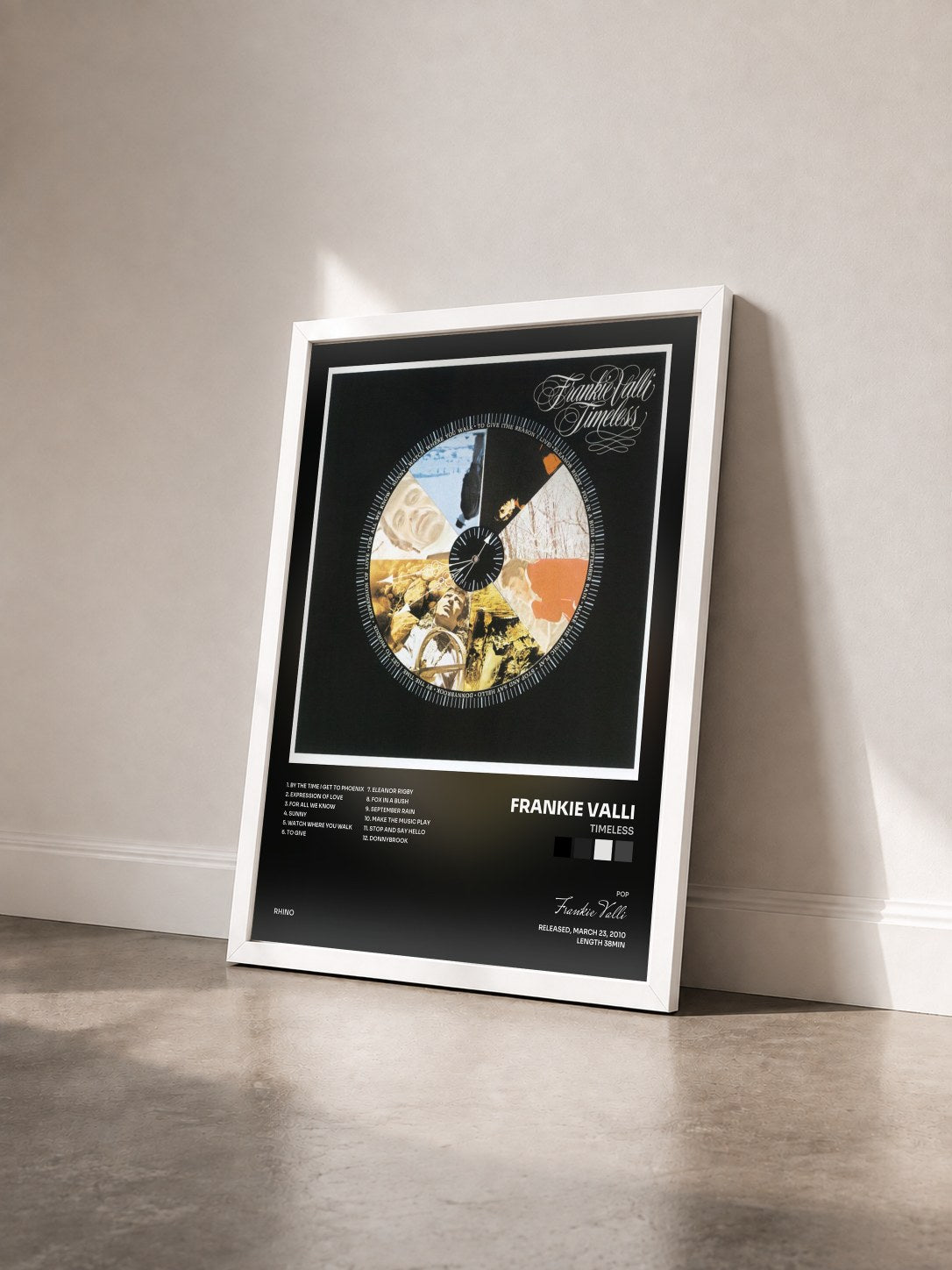 #blanc Tableau de l'album Timeless de Frankie Valli vu de trois quarts, cadre blanc
