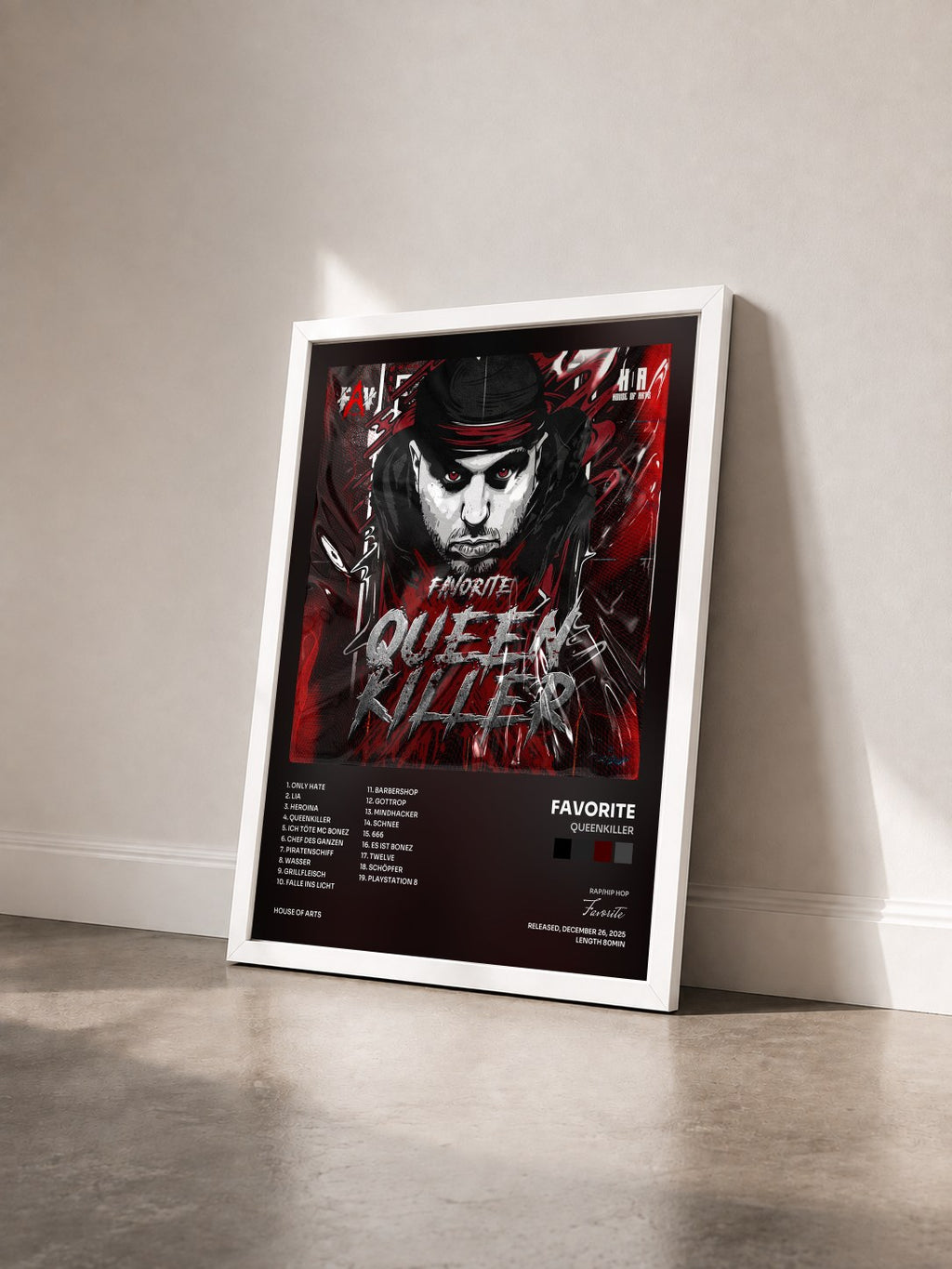 #blanc Tableau de l'album Queenkiller de Favorite vu de trois quarts, cadre blanc