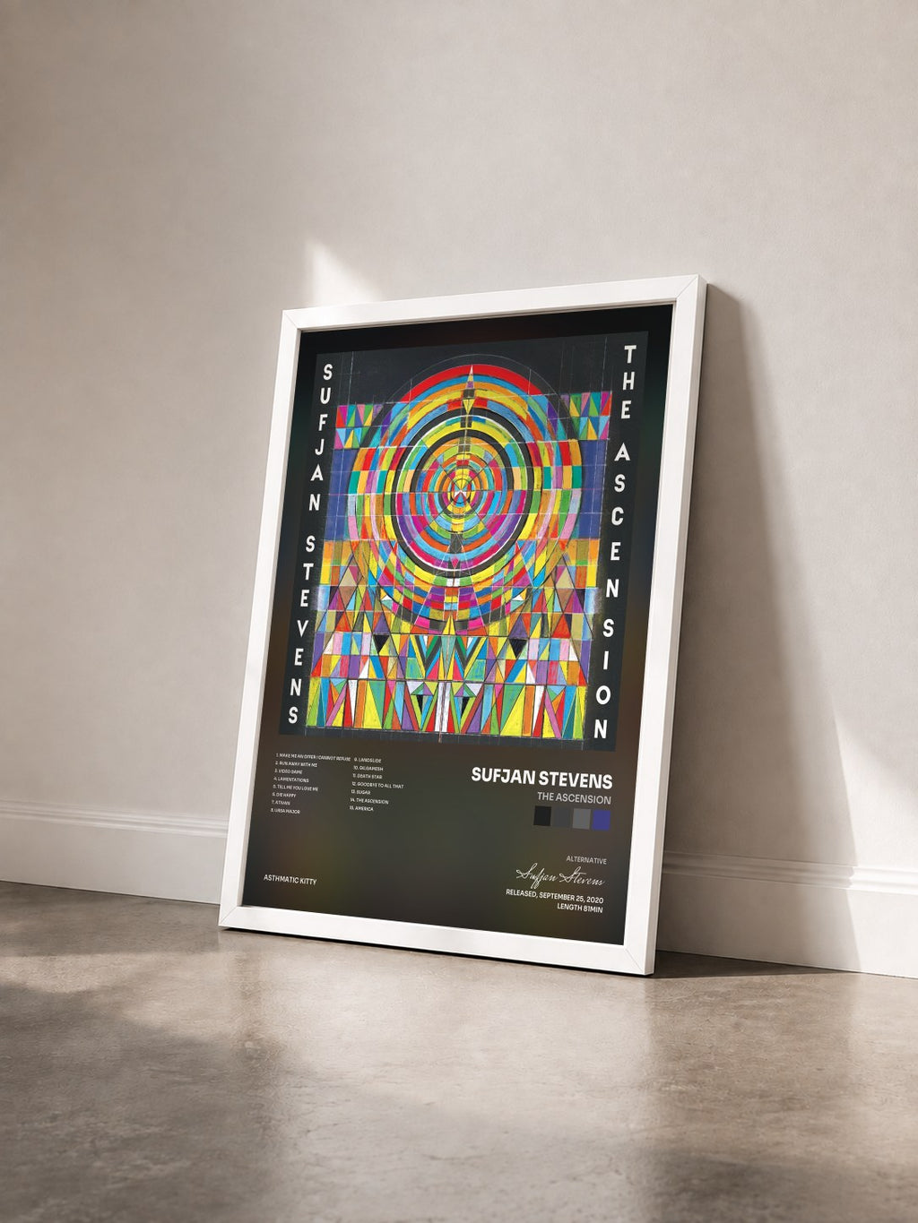 #blanc The Ascension von Sufjan Stevens als gerahmter Kunstdruck von schräg gesehen, weißer Rahmen