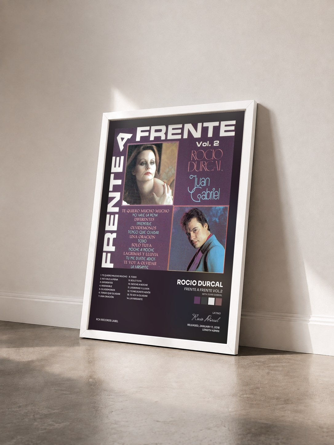 #blanc Tableau de l'album Frente A Frente Vol.2 (with Juan Gabriel) de Rocio Durcal vu de trois quarts, cadre blanc