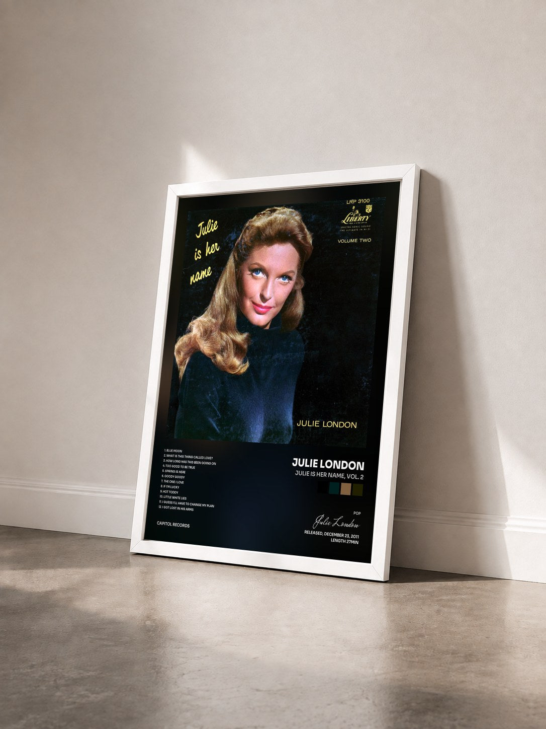 #blanc Tableau de l'album Julie Is Her Name, Vol. 2 de Julie London vu de trois quarts, cadre blanc