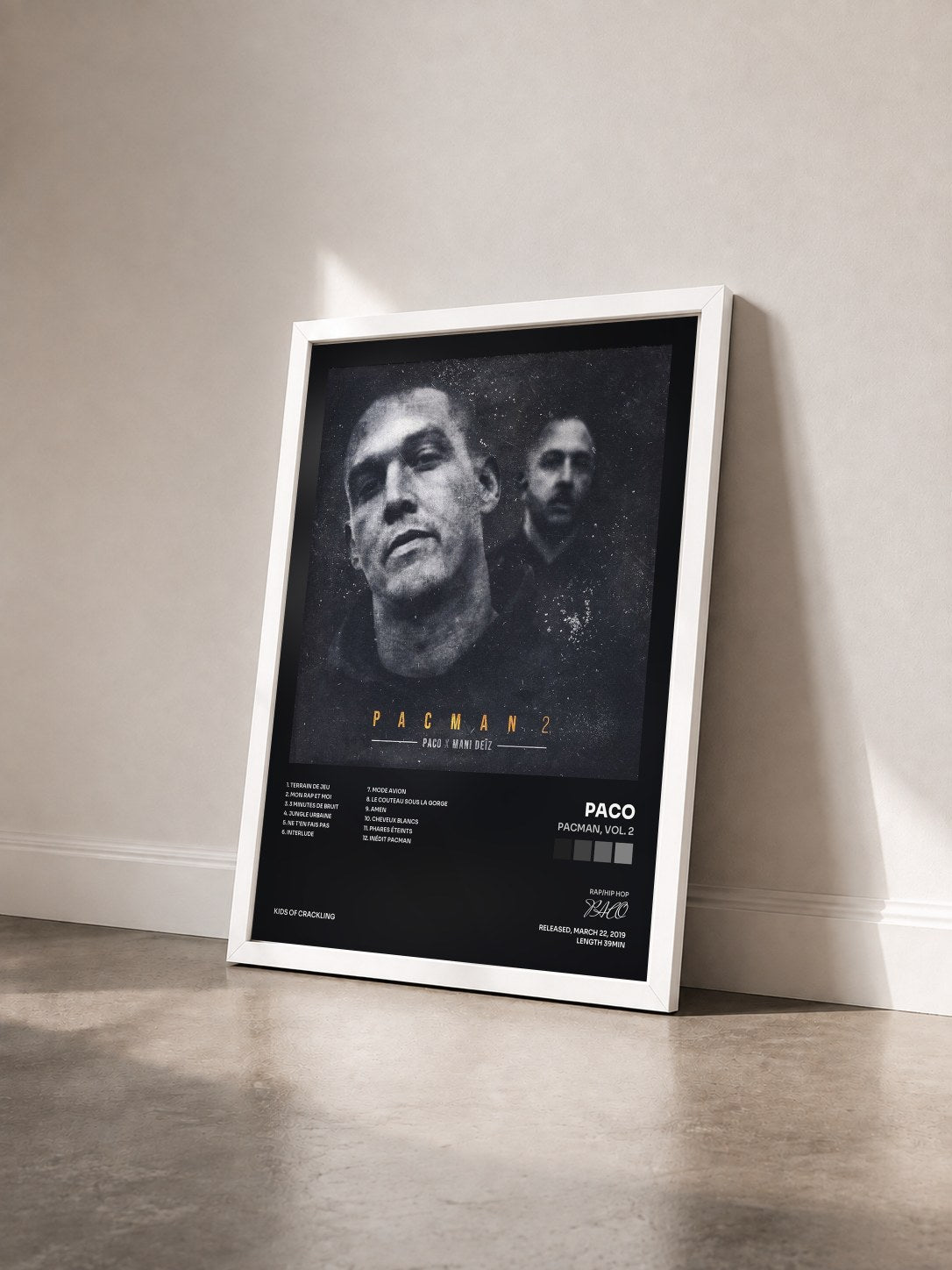 #blanc Tableau de l'album Pacman, Vol. 2 de PACO vu de trois quarts, cadre blanc