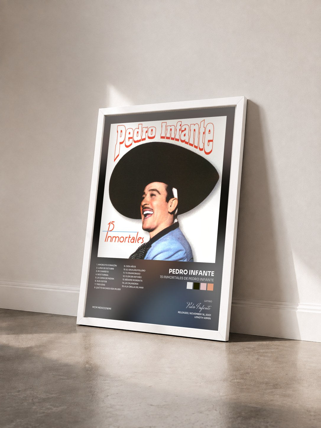 #blanc Tableau de l'album 15 Inmortales de Pedro Infante de Pedro Infante vu de trois quarts, cadre blanc
