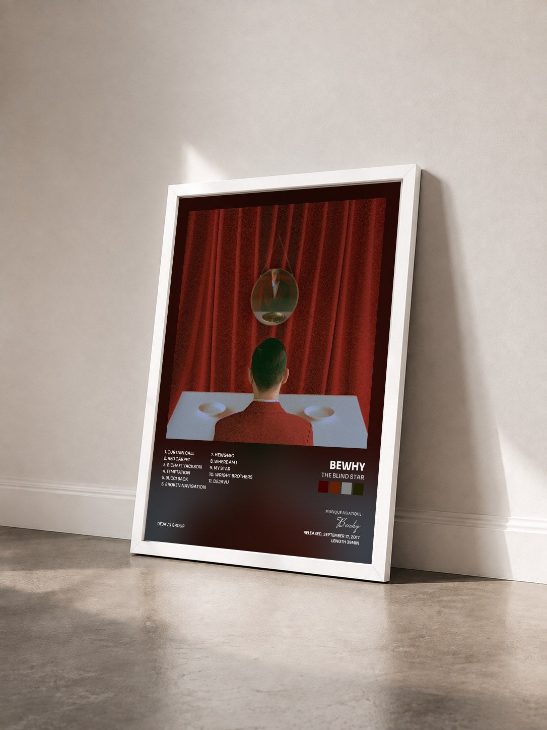 #blanc Tableau de l'album The Blind Star de Bewhy vu de trois quarts, cadre blanc
