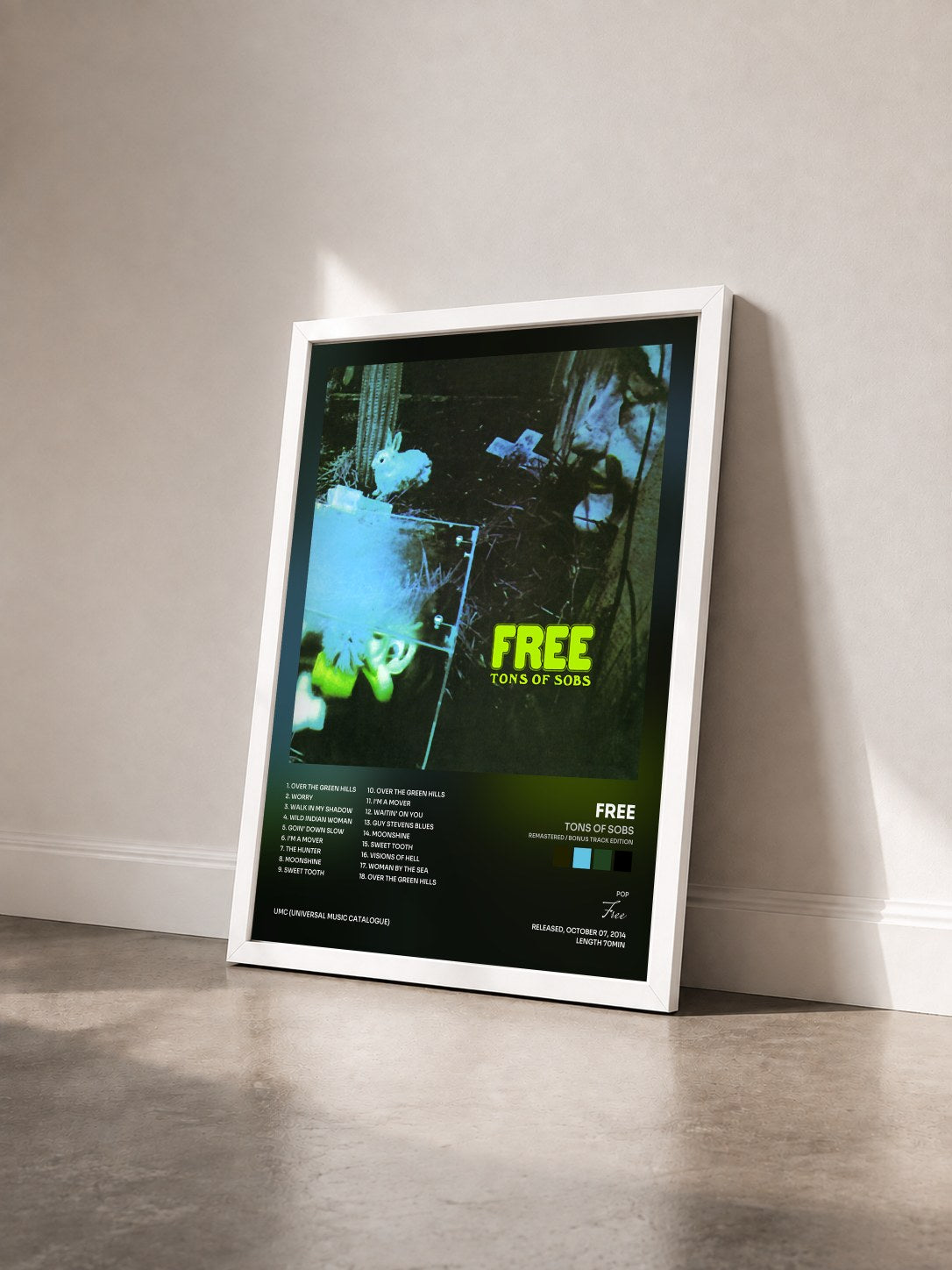 #blanc Tableau de l'album Tons Of Sobs (Remastered / Bonus Track Edition) de Free vu de trois quarts, cadre blanc