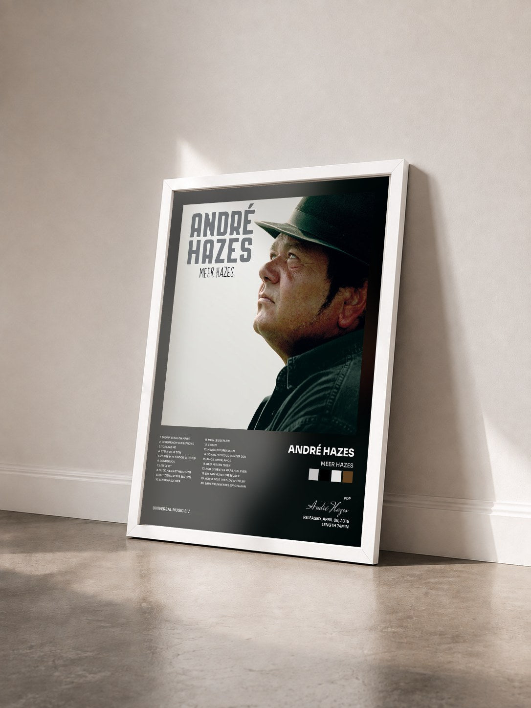 #blanc Tableau de l'album Meer Hazes de André Hazes vu de trois quarts, cadre blanc