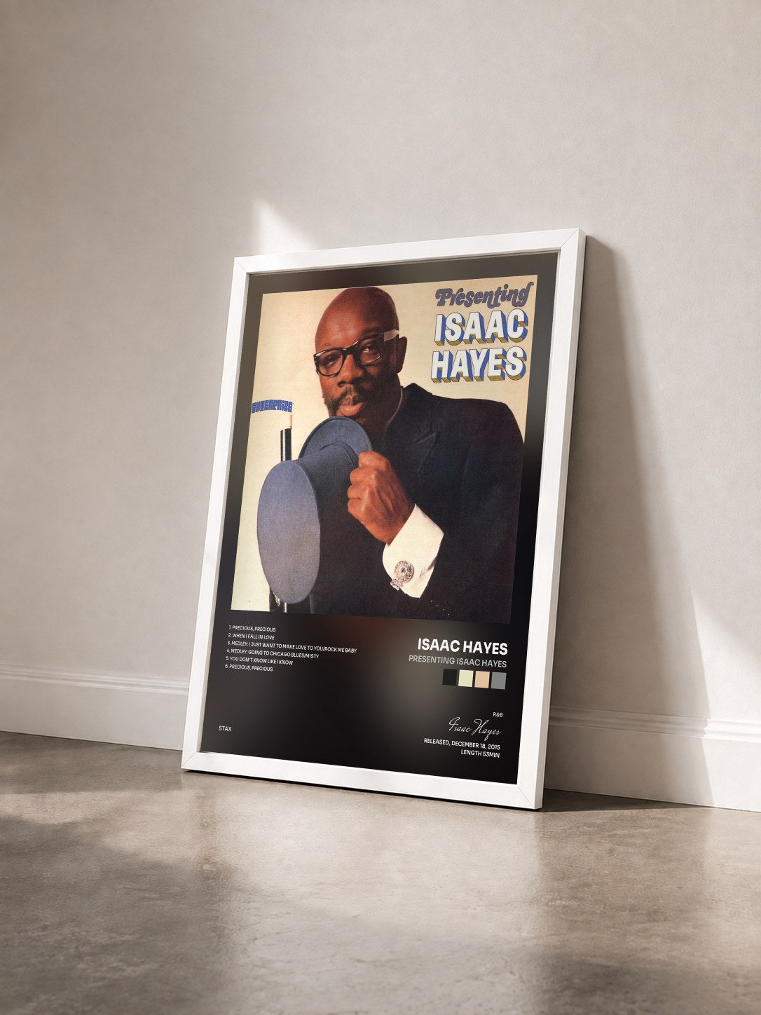 #blanc Tableau de l'album Presenting Isaac Hayes de Isaac Hayes vu de trois quarts, cadre blanc