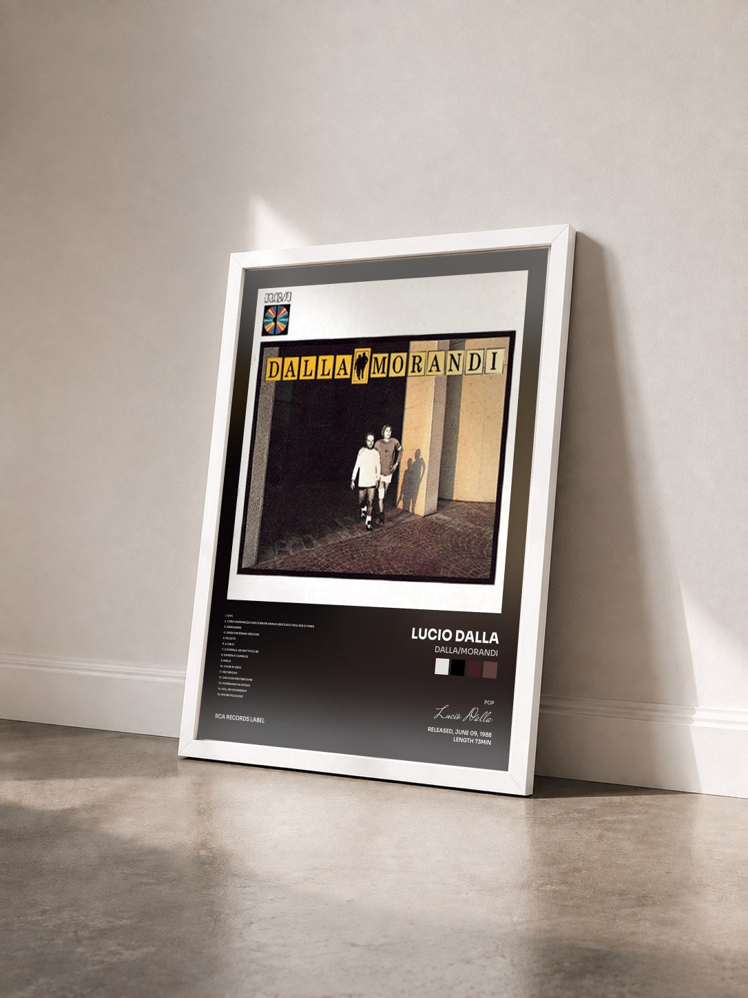 #blanc Tableau de l'album Dalla/Morandi de Lucio Dalla vu de trois quarts, cadre blanc