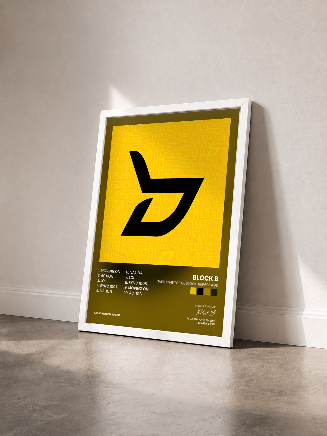 #blanc Tableau de l'album ‘Welcome to the BLOCK’ Repackage de Block B vu de trois quarts, cadre blanc