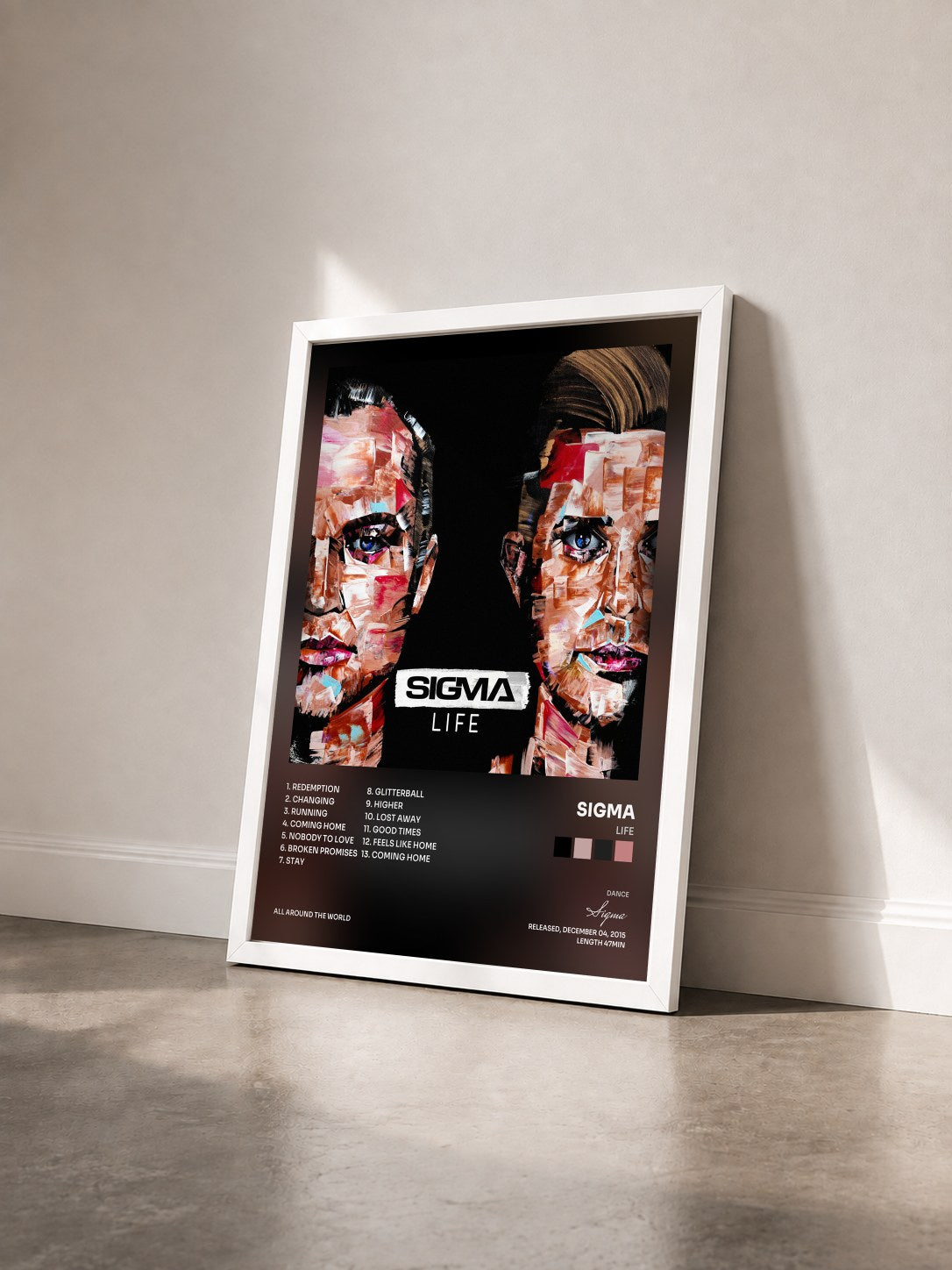 #blanc Tableau de l'album Life de Sigma vu de trois quarts, cadre blanc