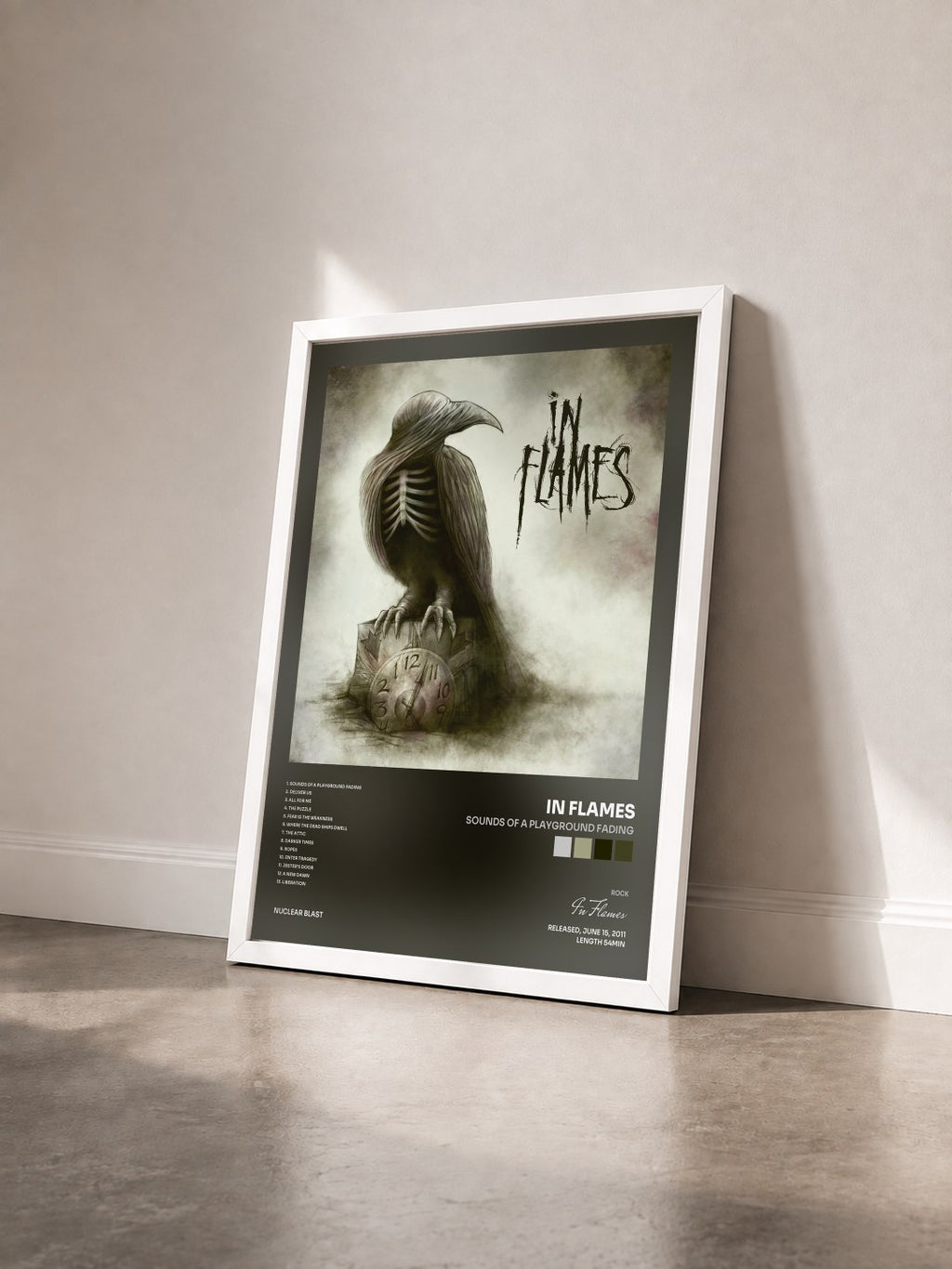 #blanc Tableau de l'album Sounds Of A Playground Fading de In Flames vu de trois quarts, cadre blanc