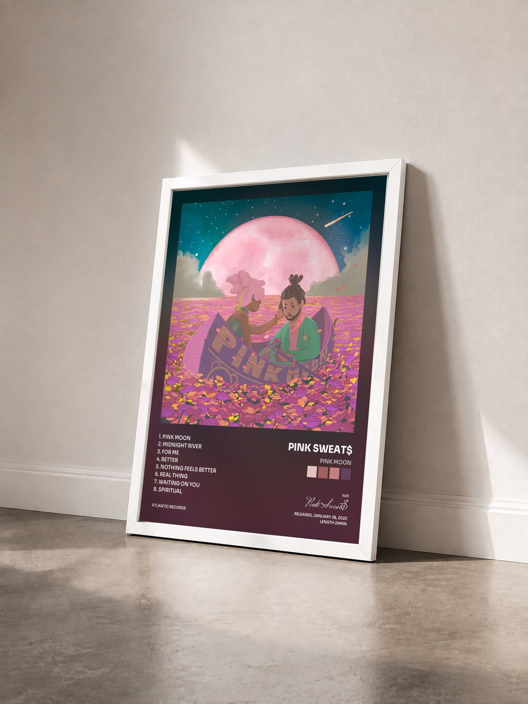 #blanc Tableau de l'album Pink Moon de Pink Sweat$ vu de trois quarts, cadre blanc