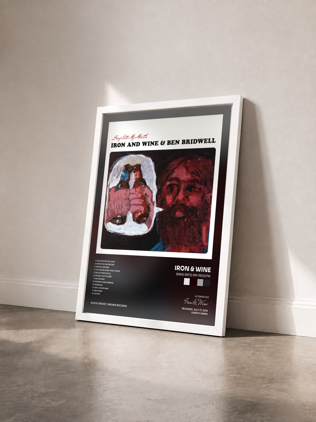 #blanc Tableau de l'album Sing Into My Mouth de Iron & Wine vu de trois quarts, cadre blanc