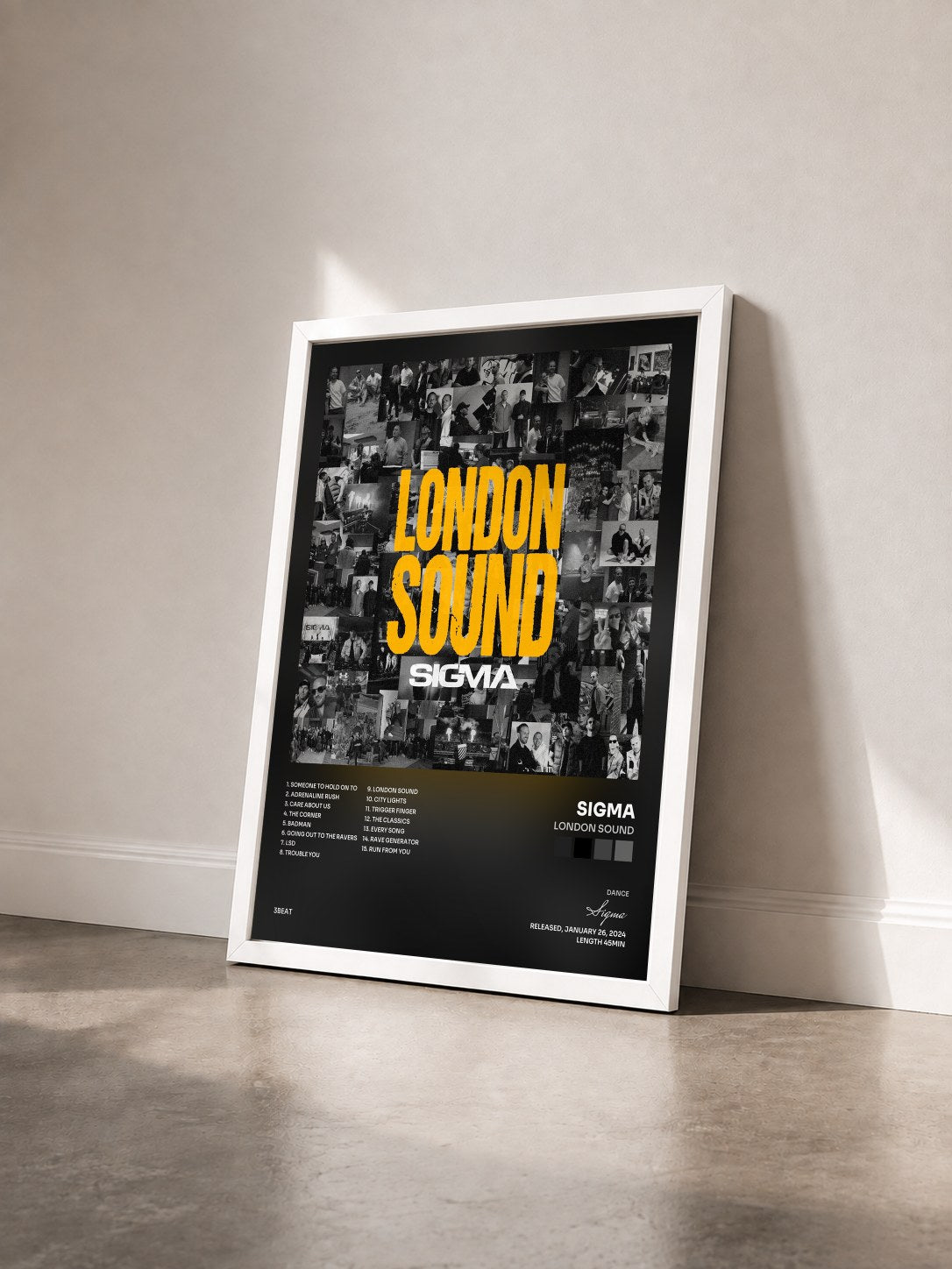 #blanc Tableau de l'album London Sound de Sigma vu de trois quarts, cadre blanc