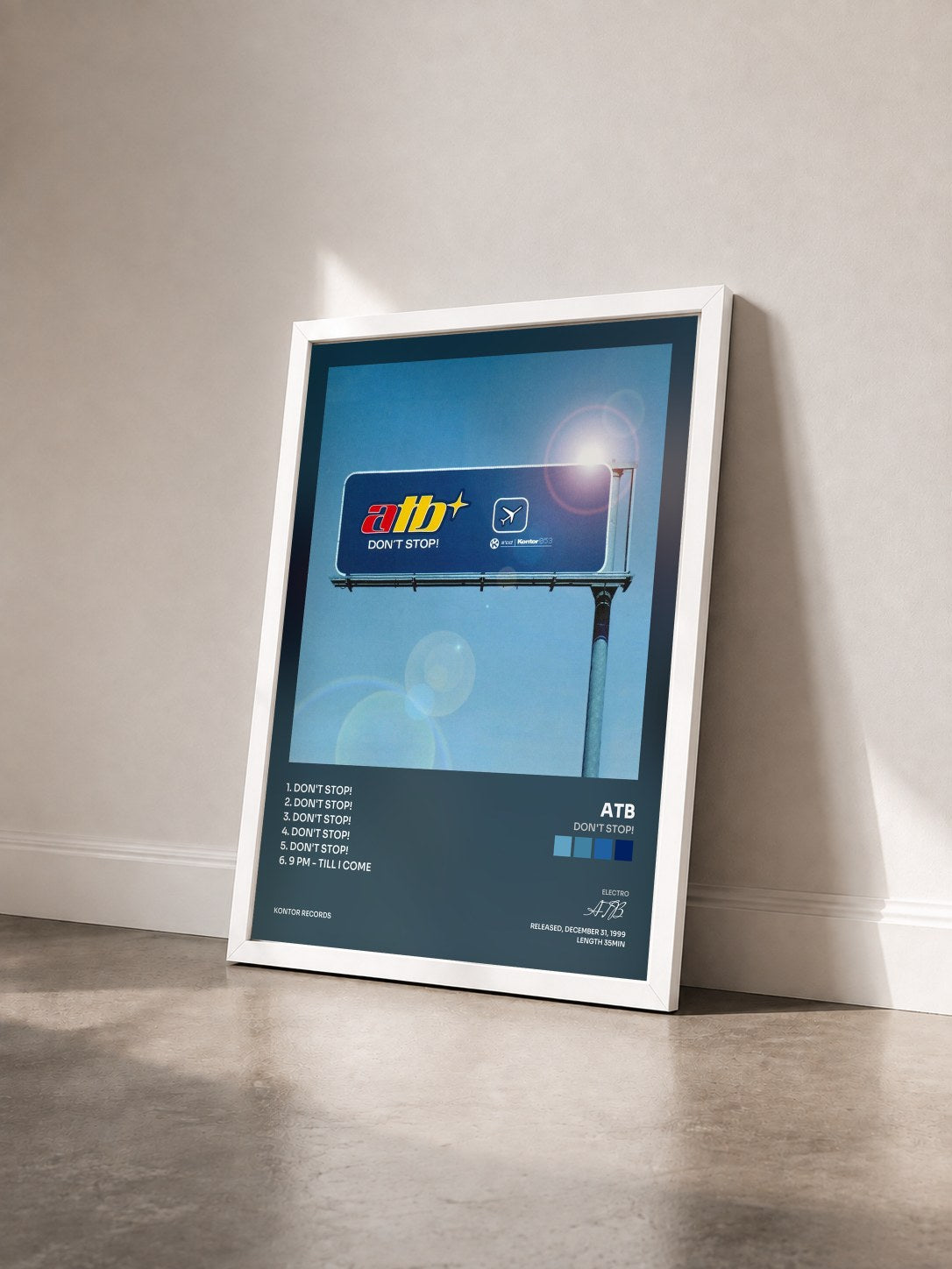 #blanc Tableau de l'album Don't Stop! de ATB vu de trois quarts, cadre blanc