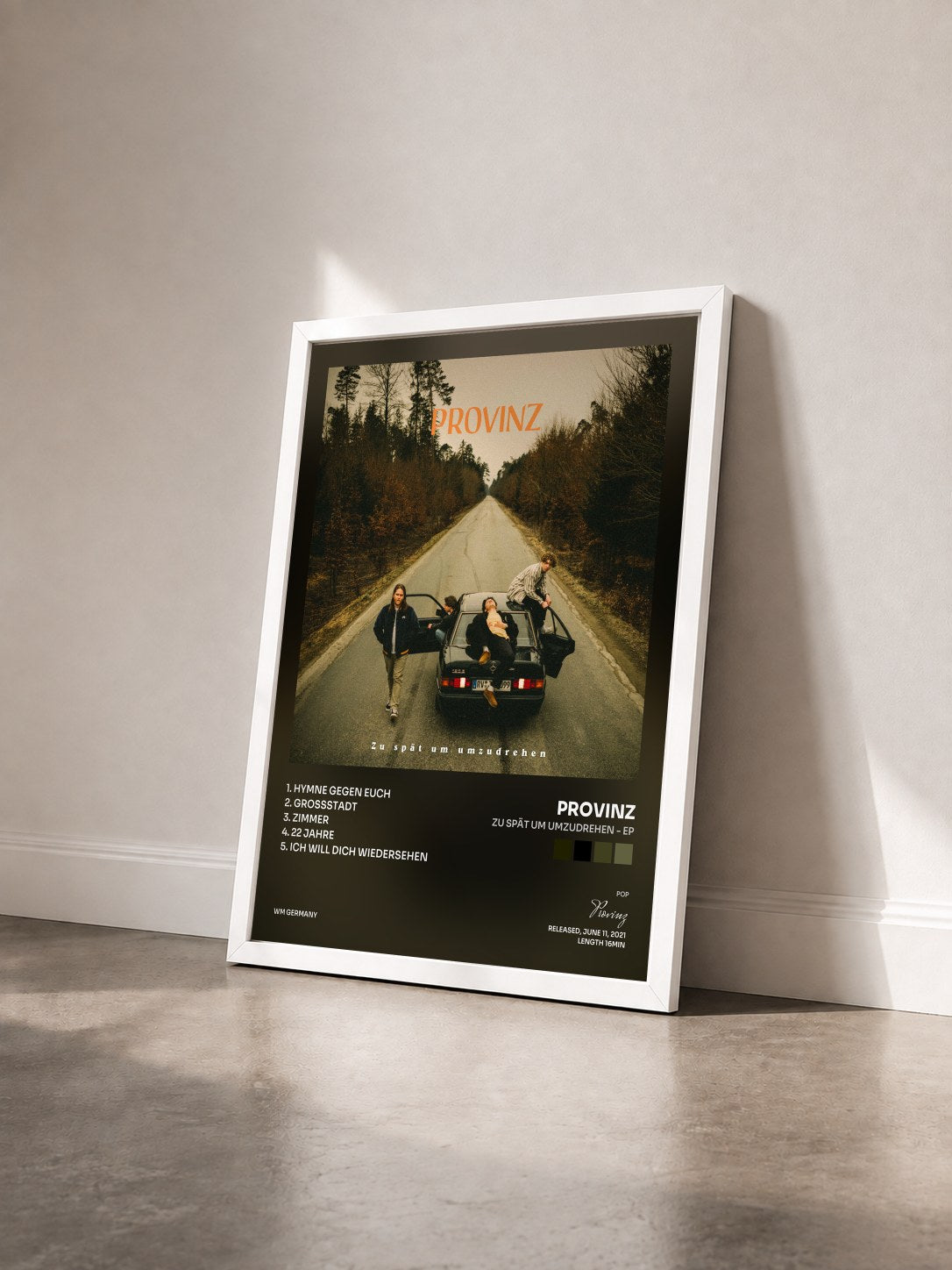 #blanc Tableau de l'album Zu spät um umzudrehen - EP de Provinz vu de trois quarts, cadre blanc