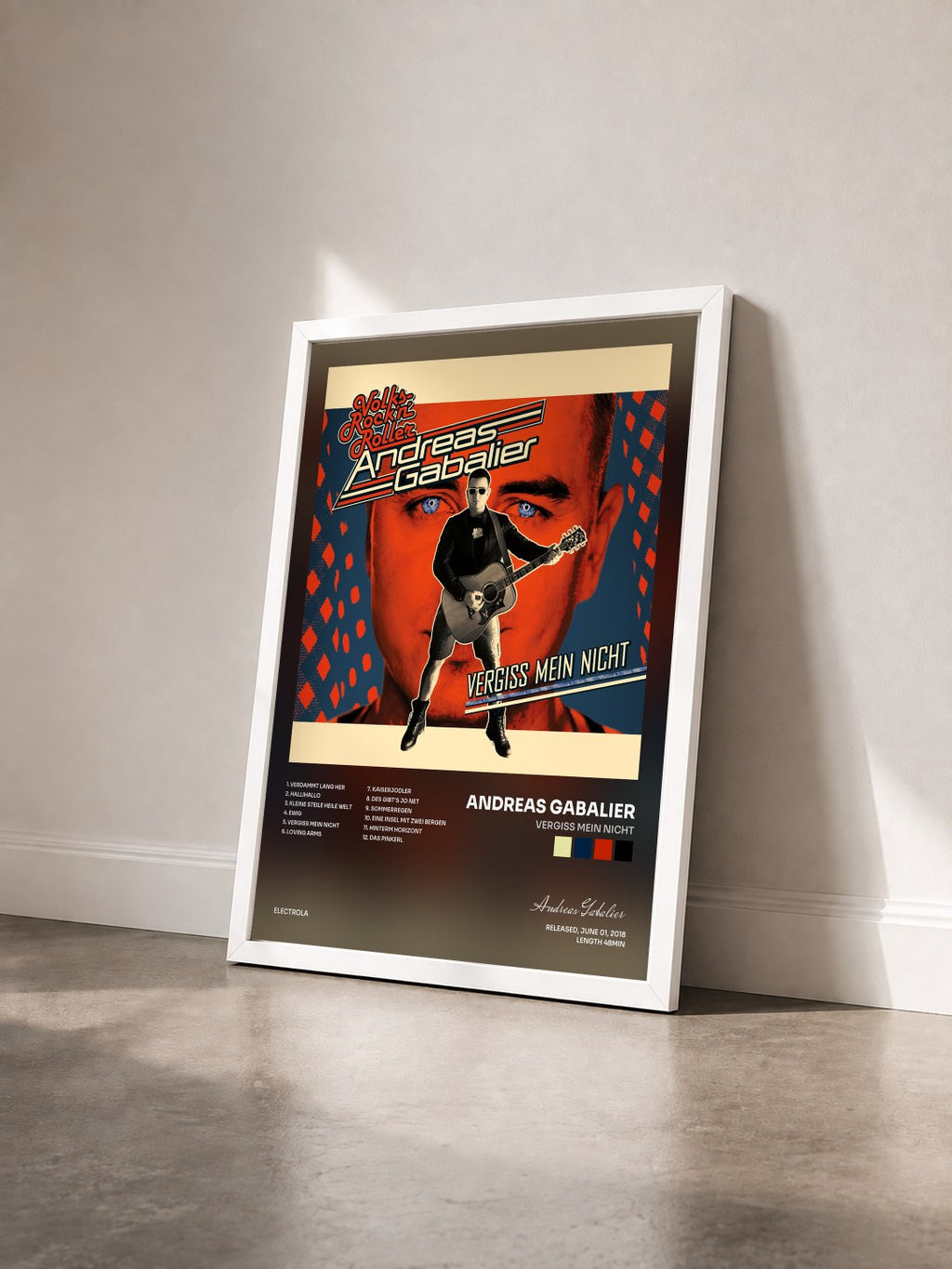 #blanc Tableau de l'album Vergiss mein nicht de Andreas Gabalier vu de trois quarts, cadre blanc