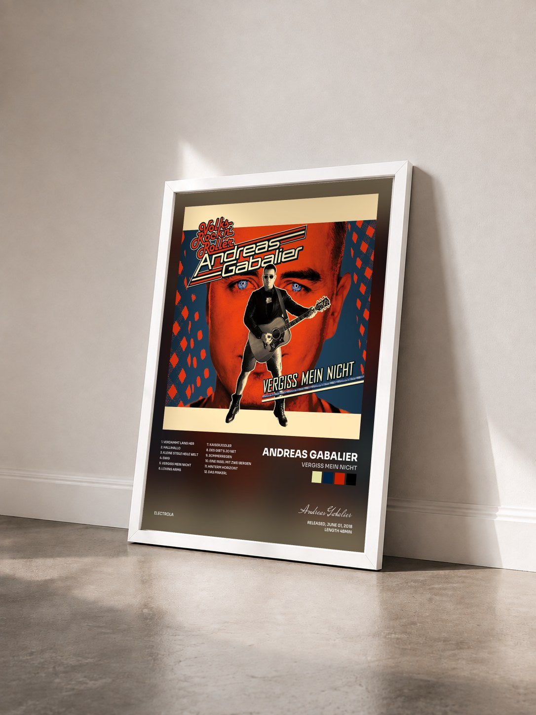 #blanc Tableau de l'album Vergiss mein nicht de Andreas Gabalier vu de trois quarts, cadre blanc