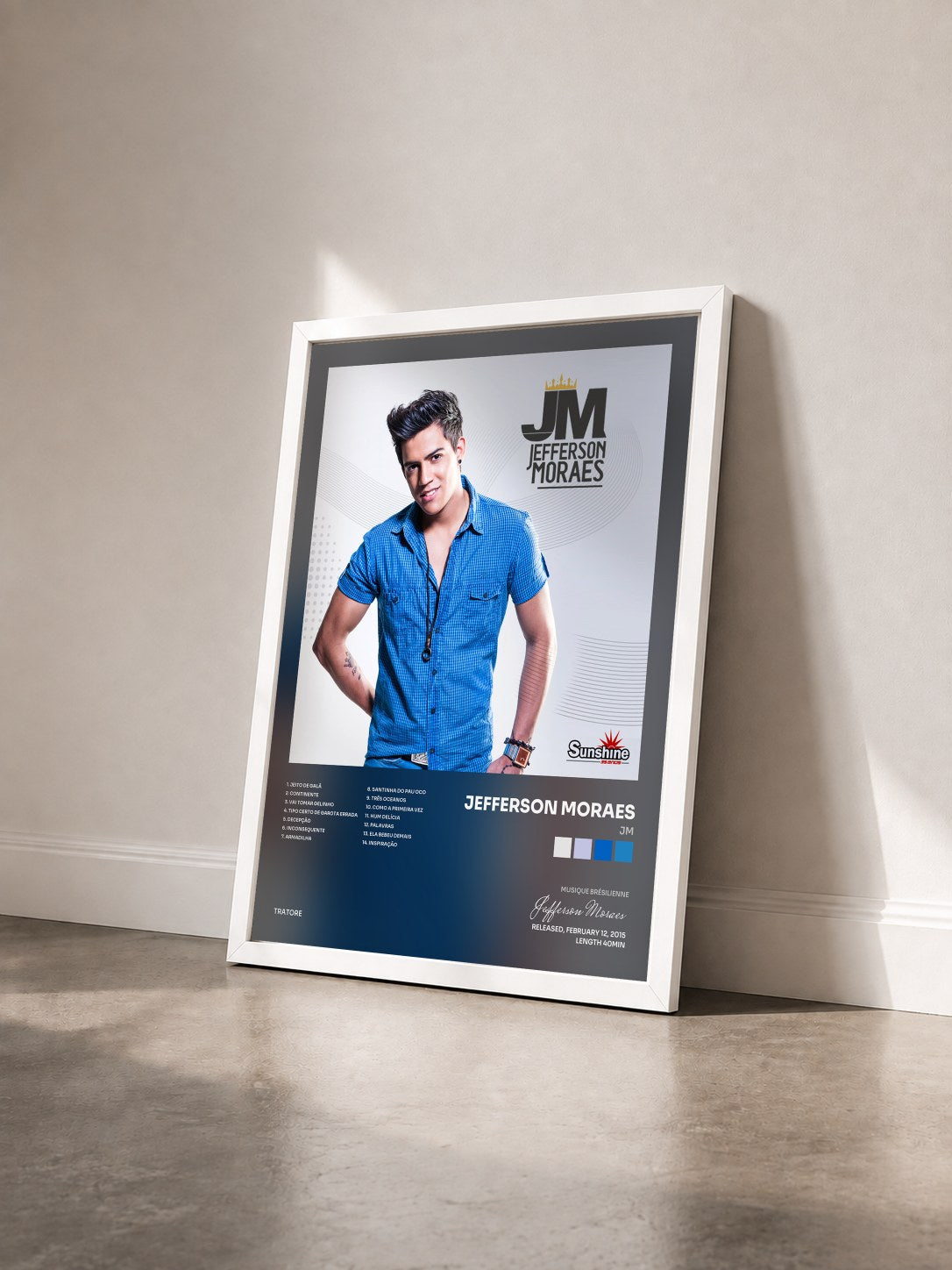 #blanc Tableau de l'album Jm de Jefferson Moraes vu de trois quarts, cadre blanc
