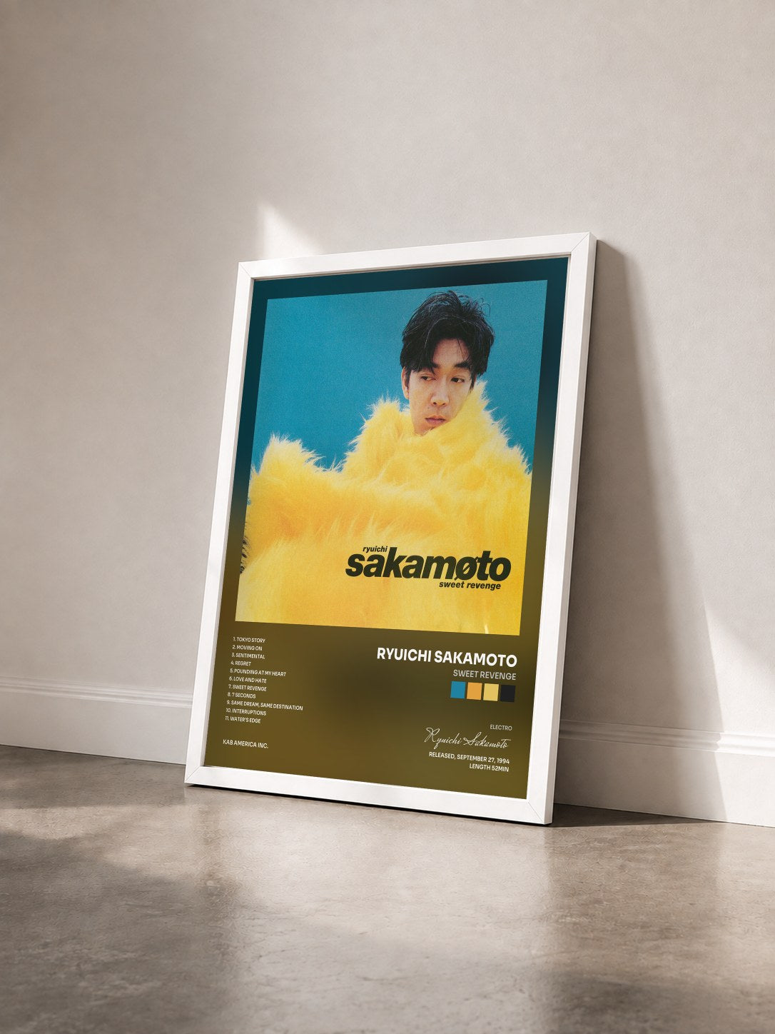 #blanc Tableau de l'album Sweet Revenge de Ryuichi Sakamoto vu de trois quarts, cadre blanc