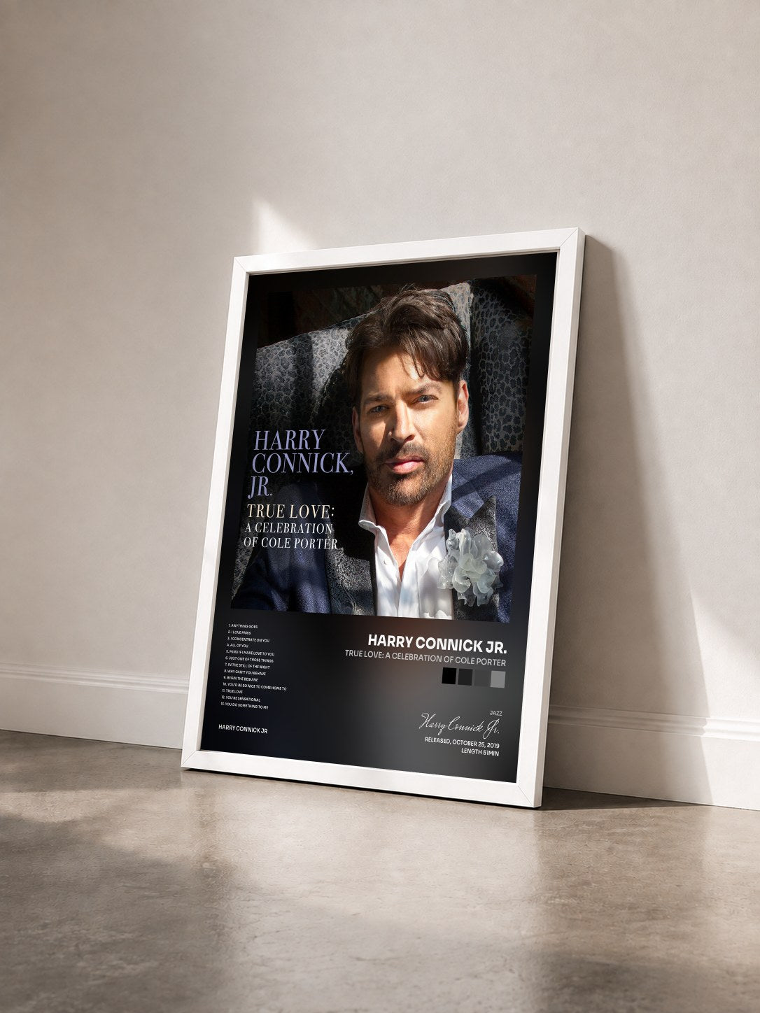 #blanc Tableau de l'album True Love: A Celebration Of Cole Porter de Harry Connick Jr. vu de trois quarts, cadre blanc