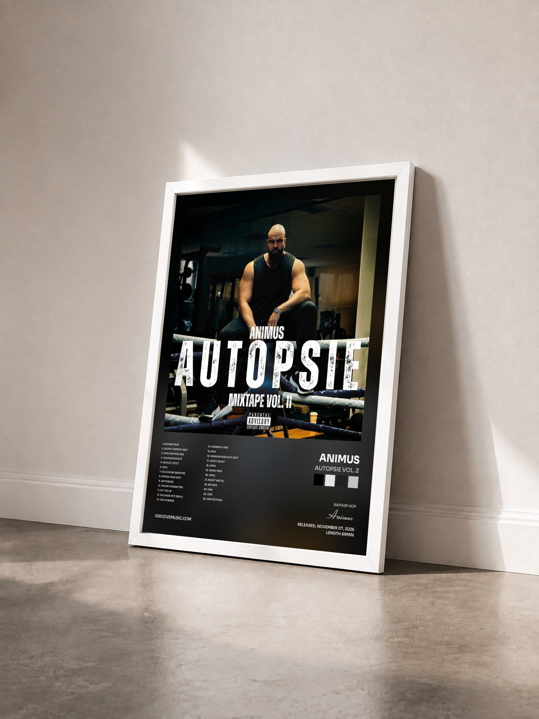 #blanc Tableau de l'album Autopsie Vol. 2 de Animus vu de trois quarts, cadre blanc