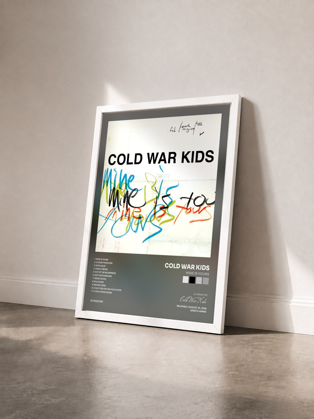 #blanc Tableau de l'album Mine Is Yours de Cold War Kids vu de trois quarts, cadre blanc