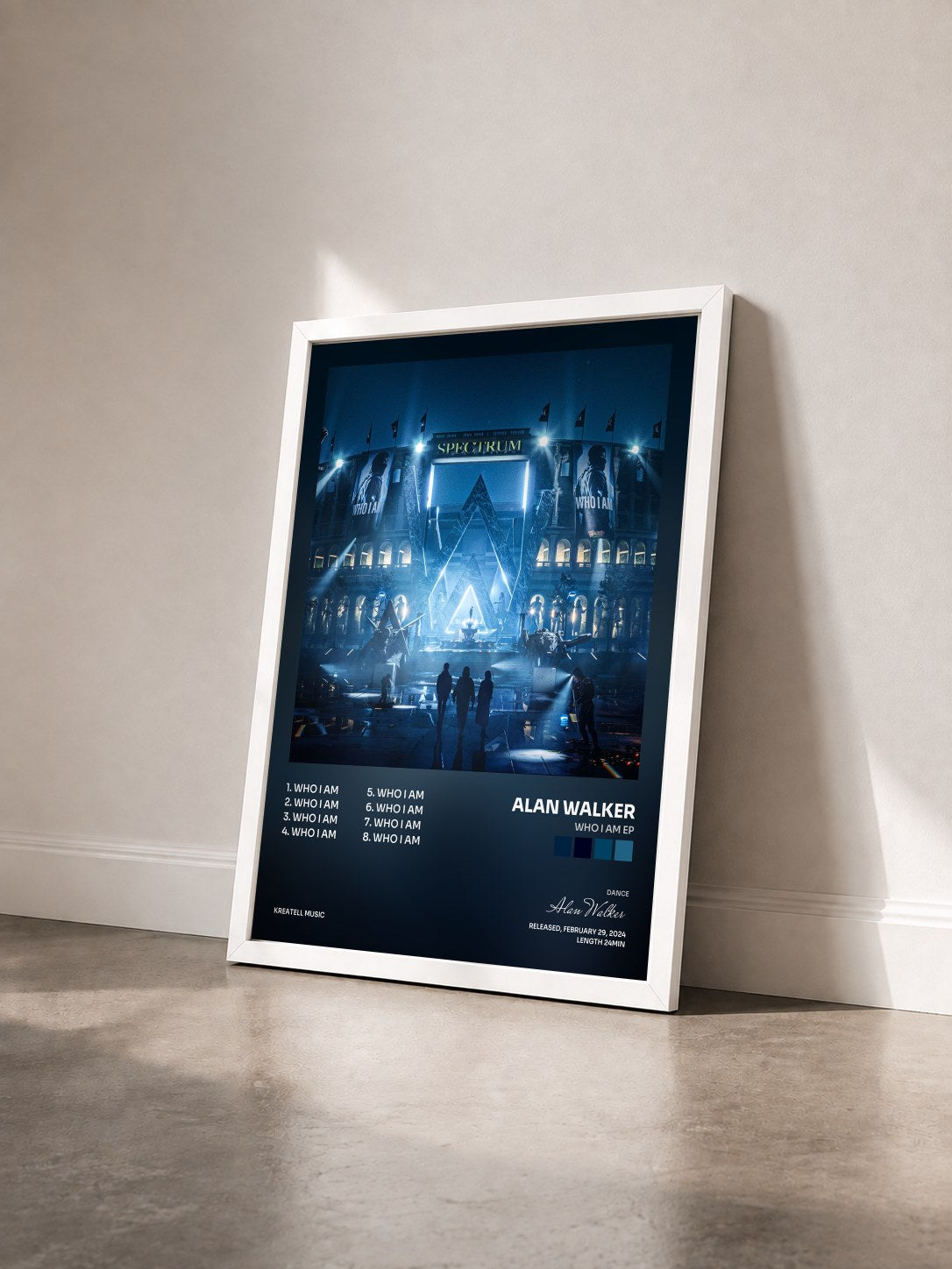 #blanc Tableau de l'album Who I Am EP de Alan Walker vu de trois quarts, cadre blanc