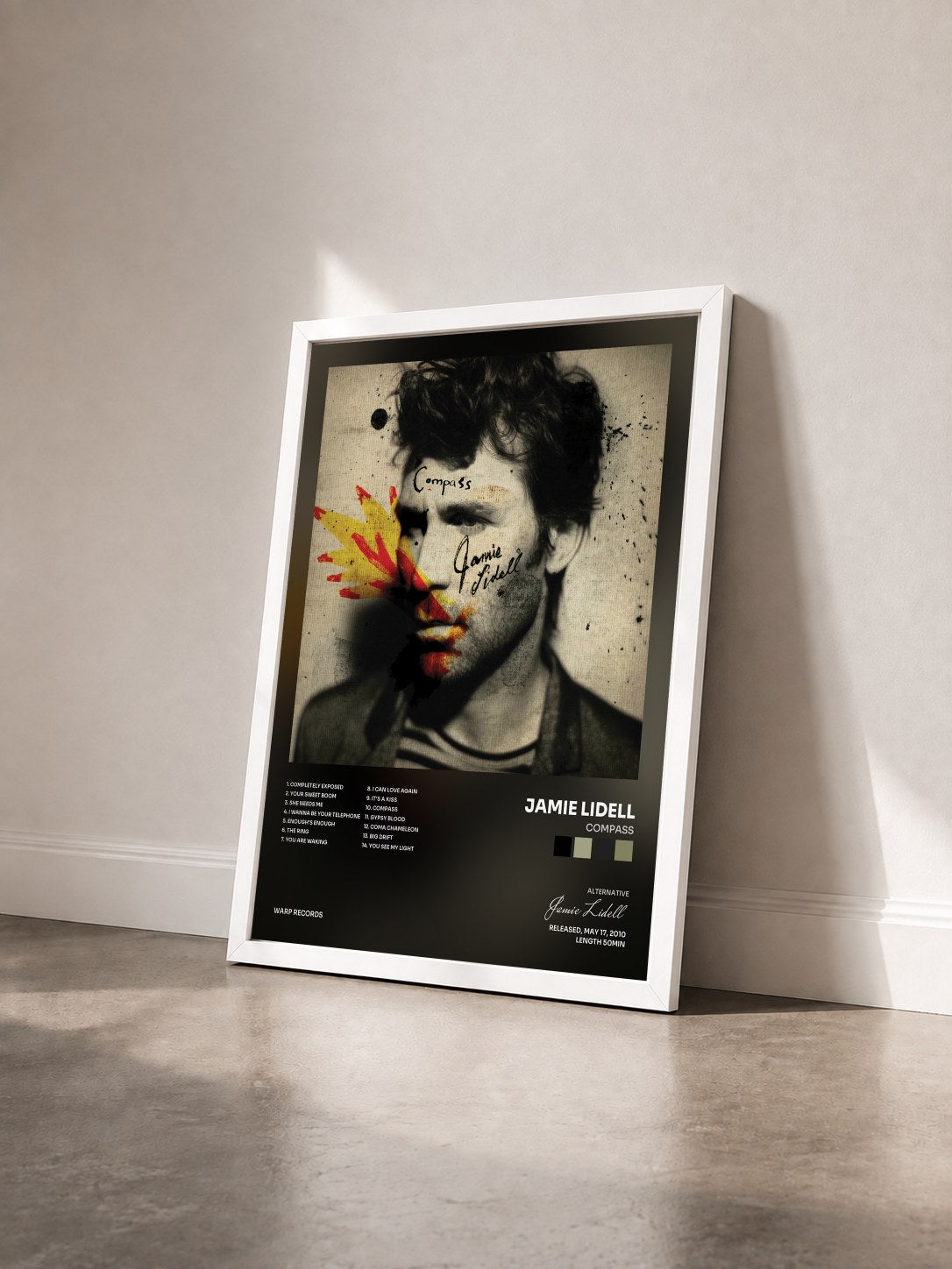 #blanc Tableau de l'album Compass de Jamie Lidell vu de trois quarts, cadre blanc