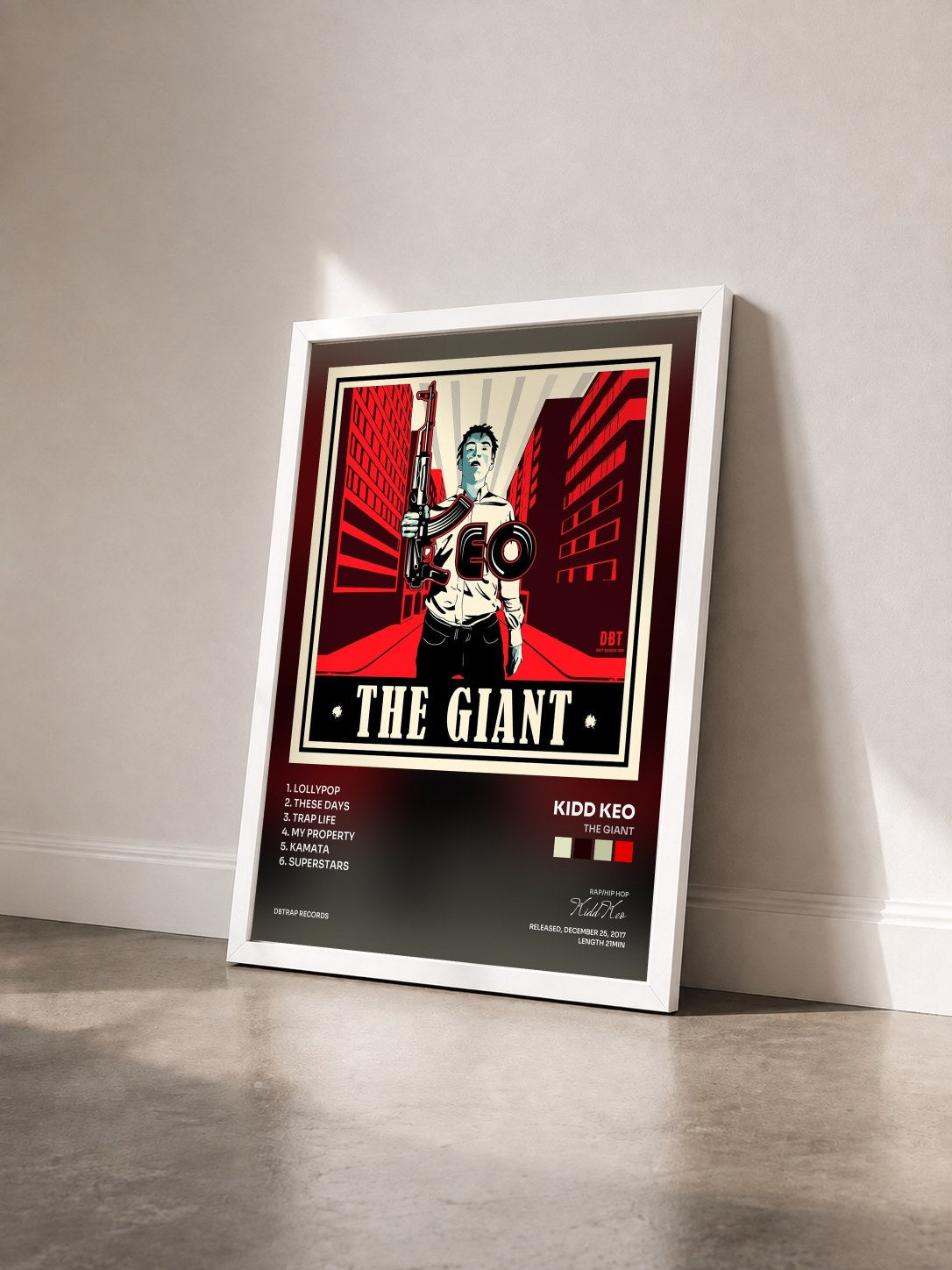 #blanc Tableau de l'album The Giant de Kidd Keo vu de trois quarts, cadre blanc