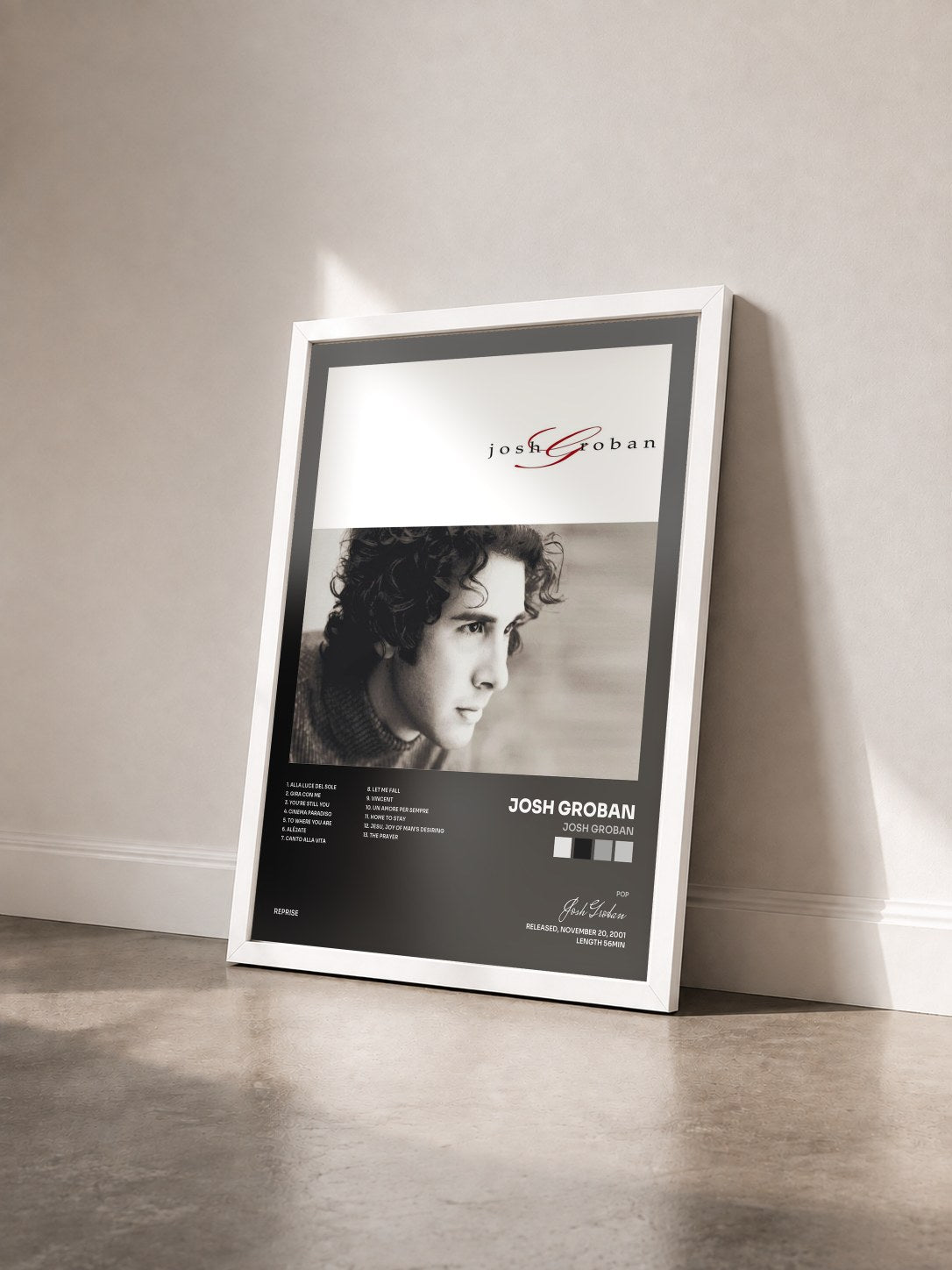 #blanc Tableau de l'album Josh Groban de Josh Groban vu de trois quarts, cadre blanc