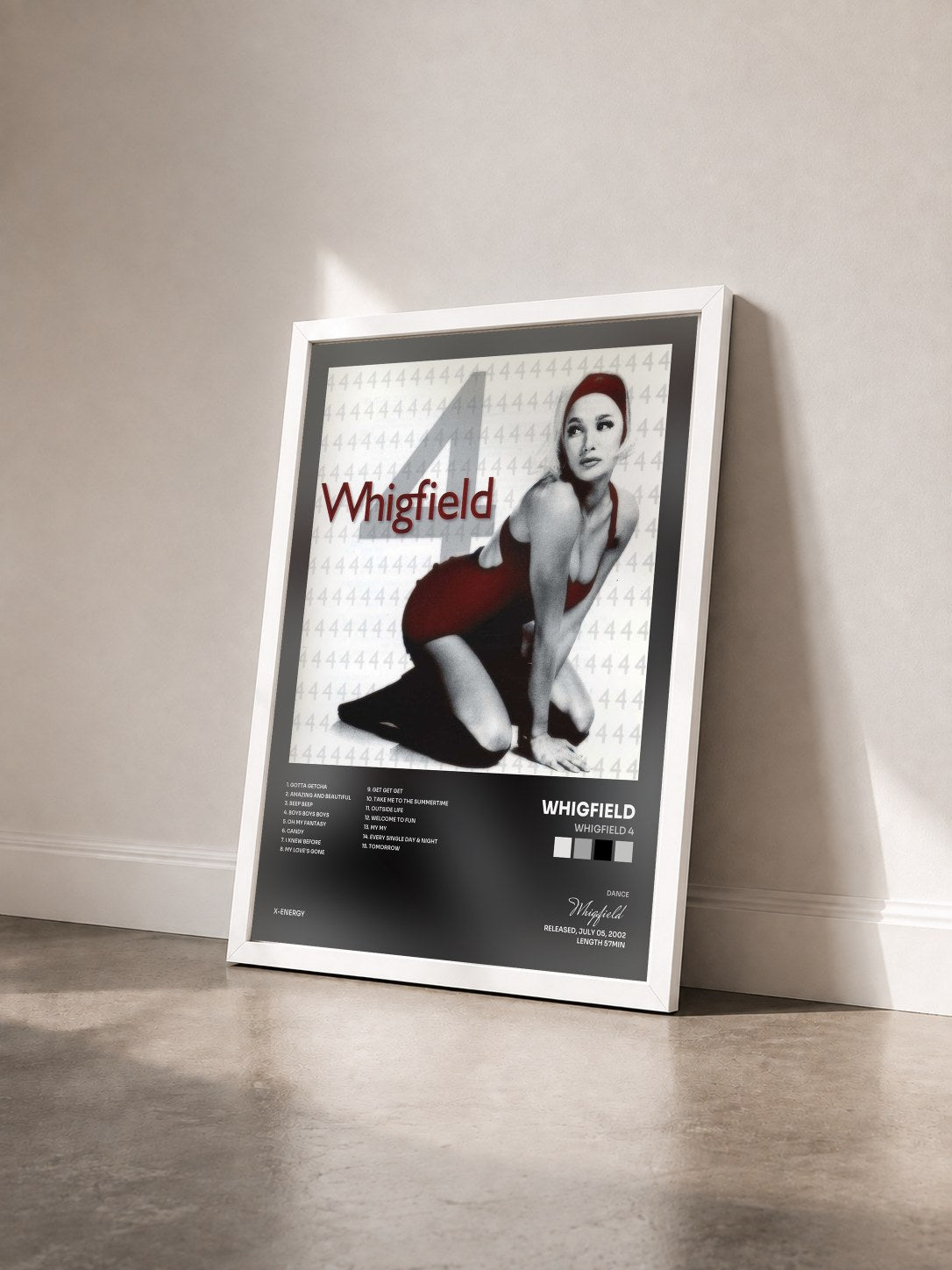 #blanc Tableau de l'album Whigfield 4 de Whigfield vu de trois quarts, cadre blanc